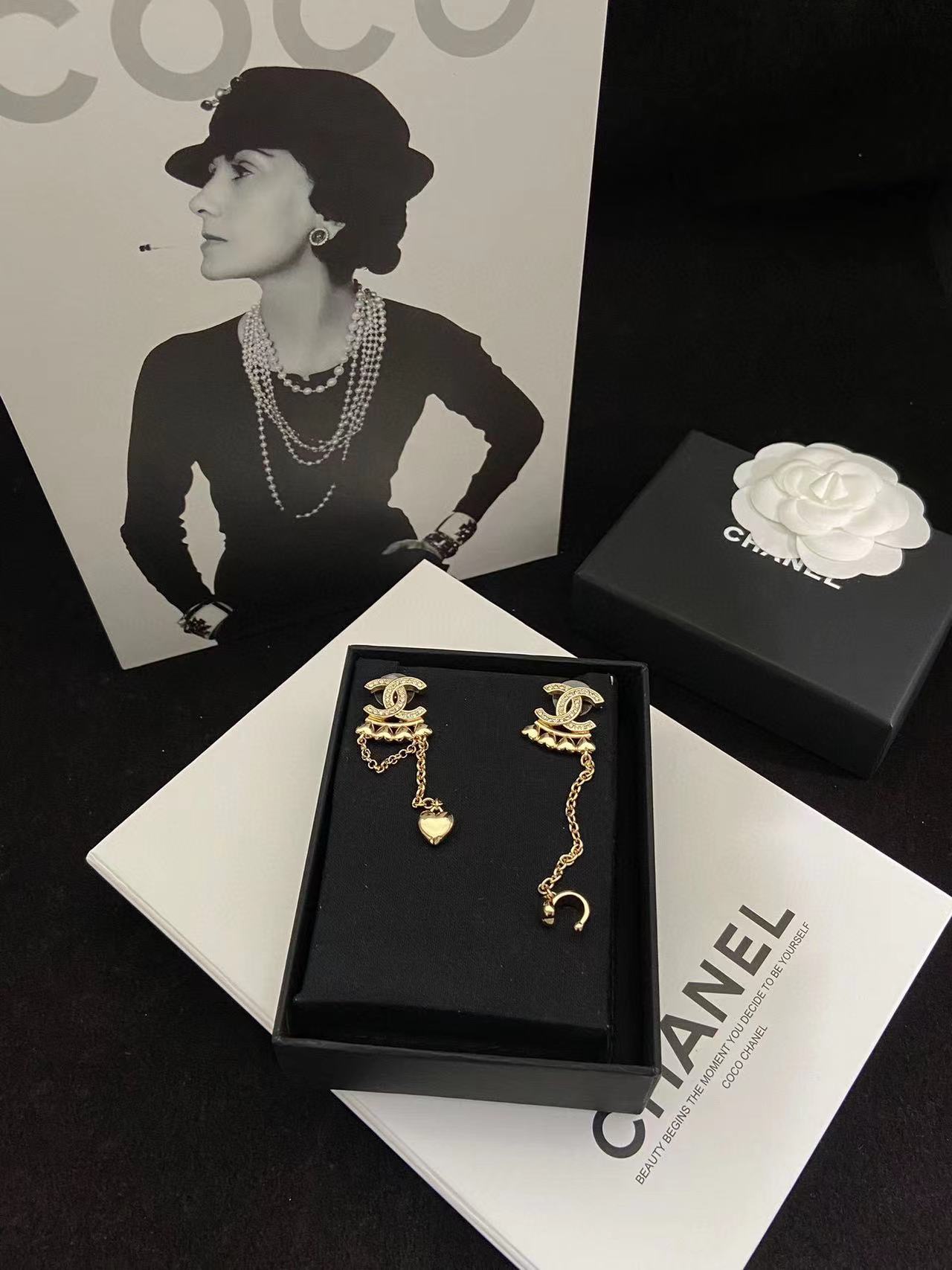 CHANE1 ピーチハート ダイヤモンド ダブルC ピアス【50％割引+送料無料】