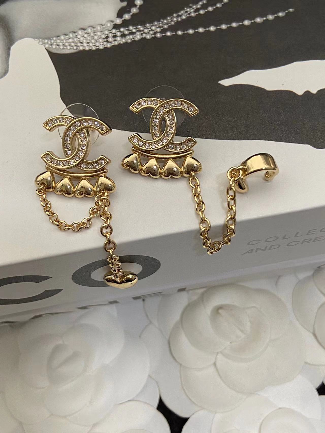 CHANE1 ピーチハート ダイヤモンド ダブルC ピアス【50%割引+送料無料】