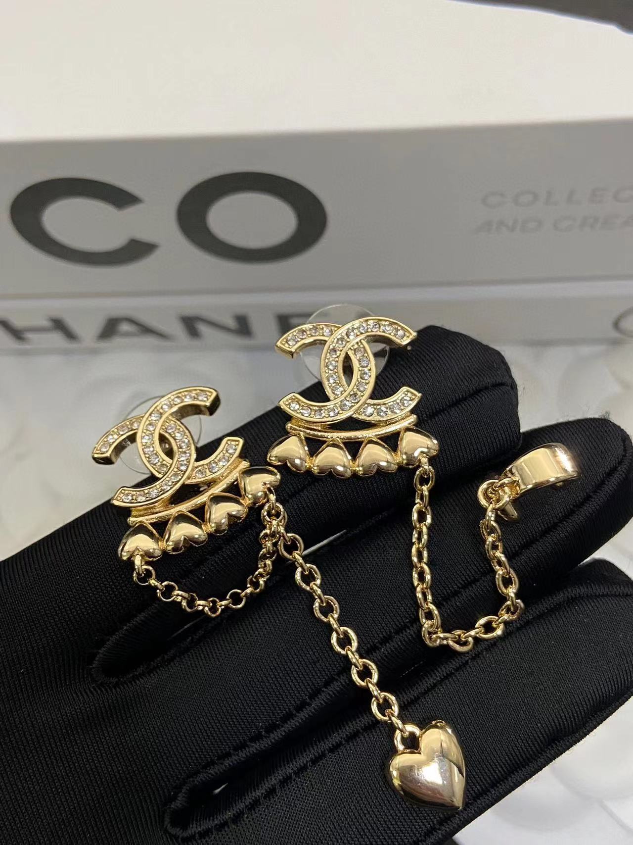 CHANE1 ピーチハート ダイヤモンド ダブルC ピアス【50%割引+送料無料】