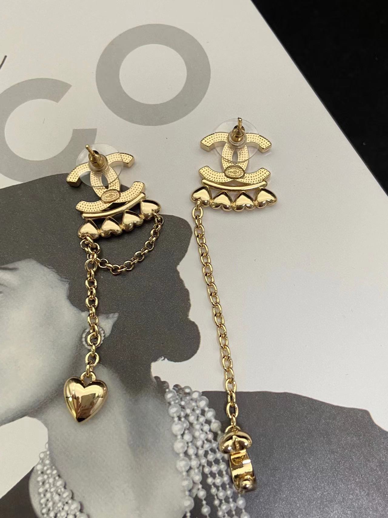 CHANE1 ピーチハート ダイヤモンド ダブルC ピアス【50%割引+送料無料】