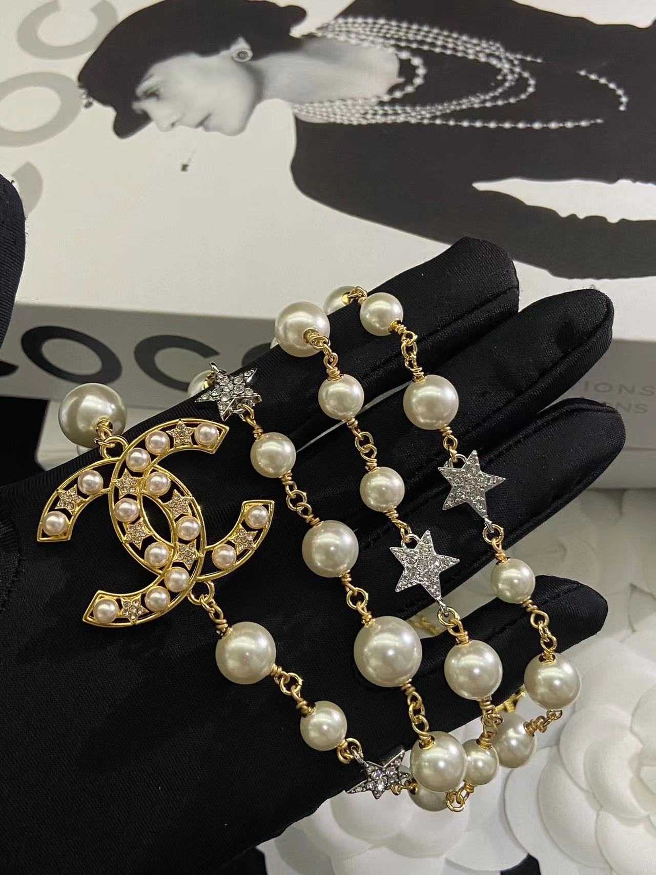 CHANE1 スター ダブル C パール セーター チェーン【50％割引+送料無料】