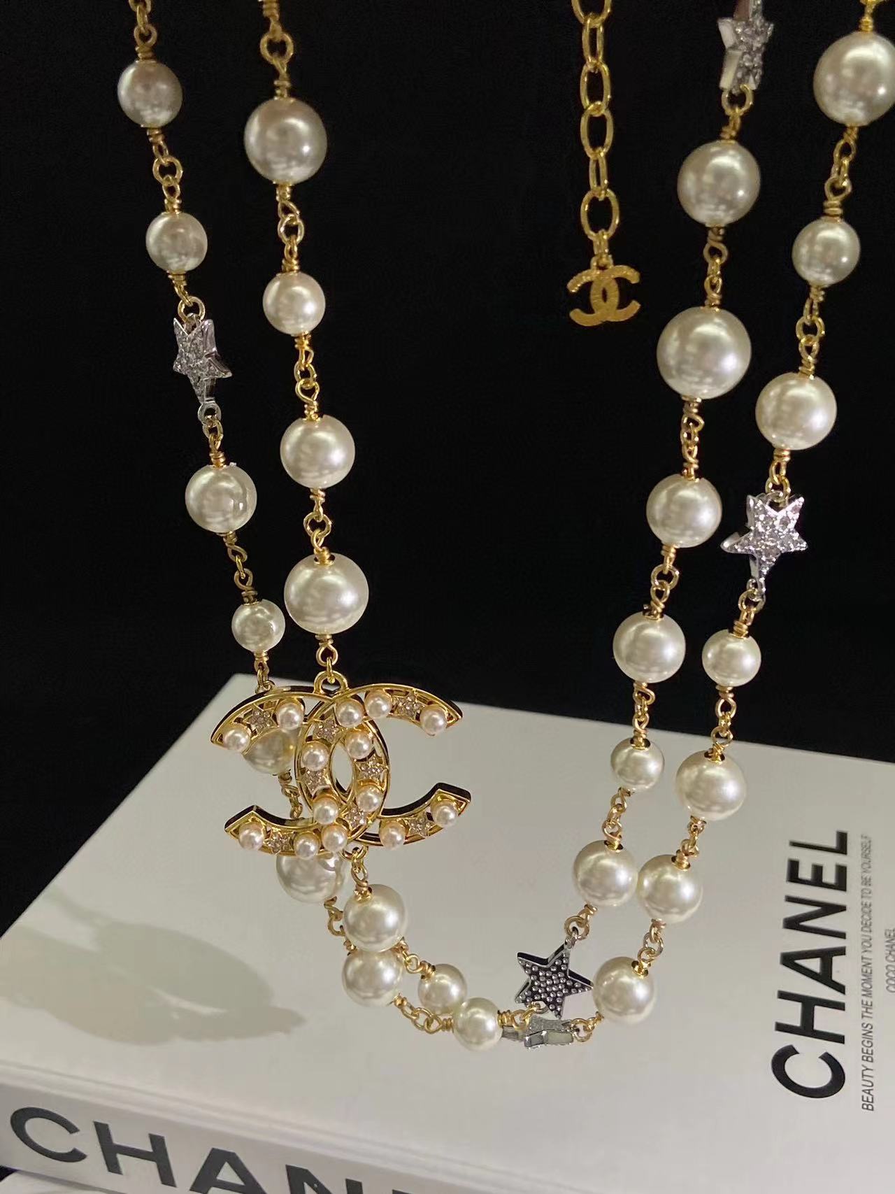 CHANE1 スター ダブル C パール セーター チェーン【50％割引+送料無料】