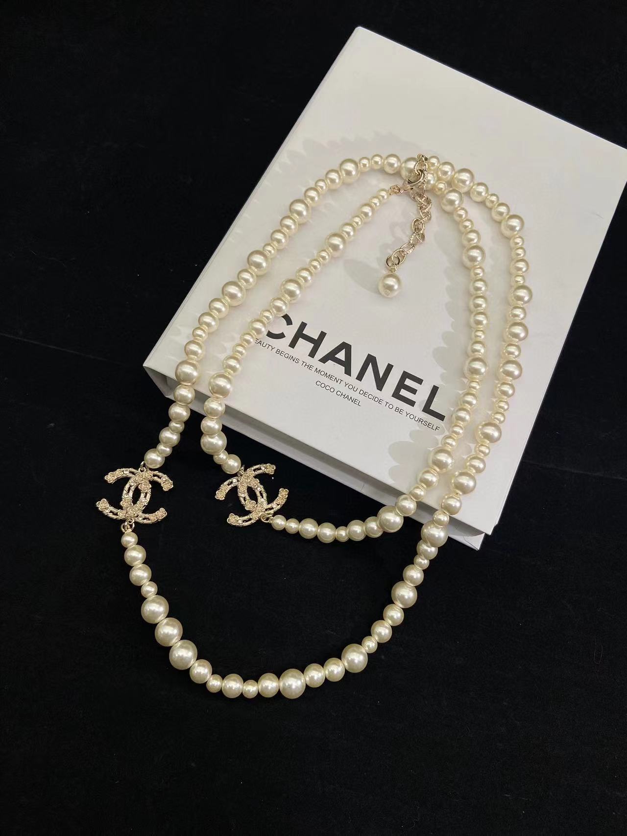 CHANE1 カメリア中空エンボスパールセーターチェーン【50％割引+送料無料】