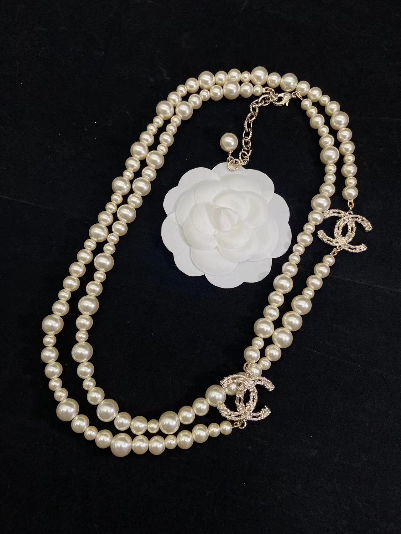 CHANE1 カメリア中空エンボスパールセーターチェーン【50％割引+送料無料】