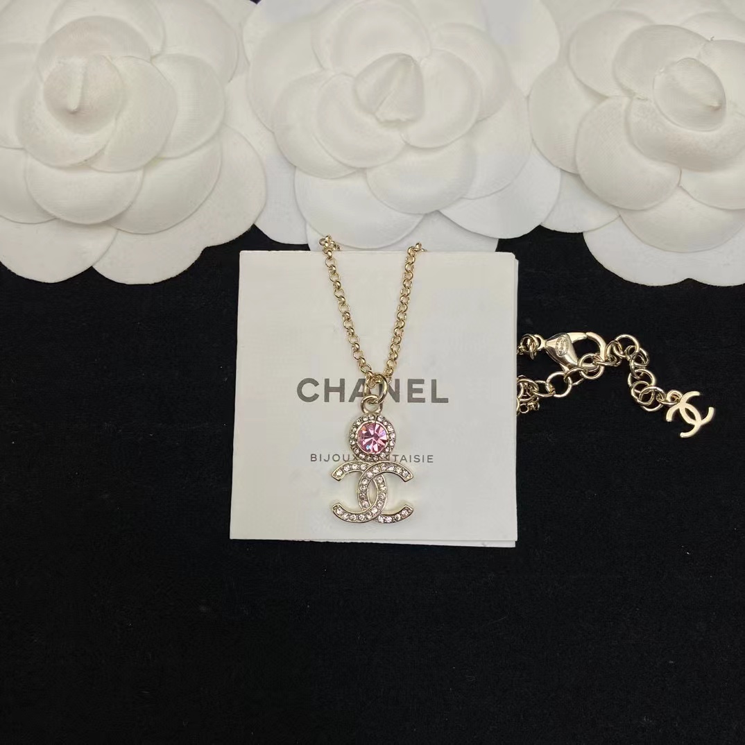 CHANE1 ピンク ダイヤモンド ダブル C ネックレス【50％割引+送料無料】