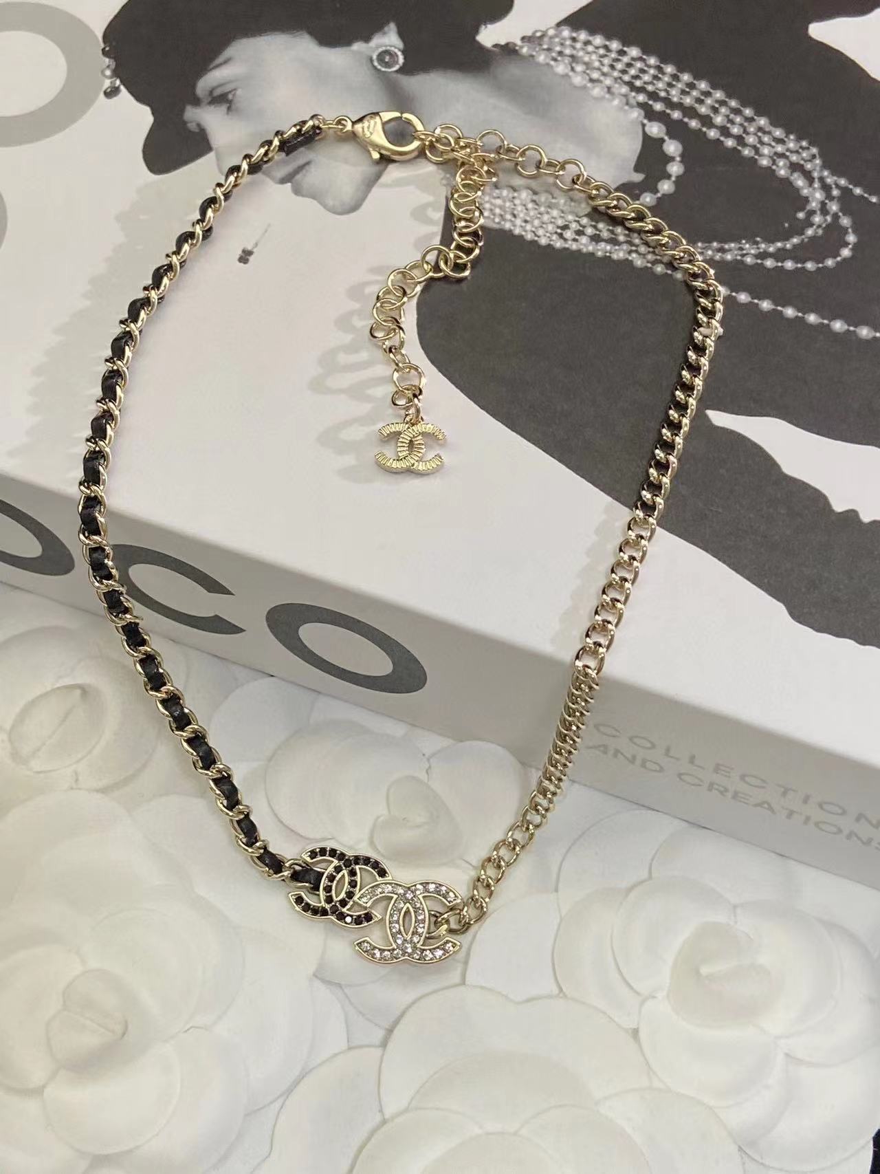 CHANE1 白黒ダイヤモンド ピアス+ネックレス 2点セット【50％割引+送料無料】