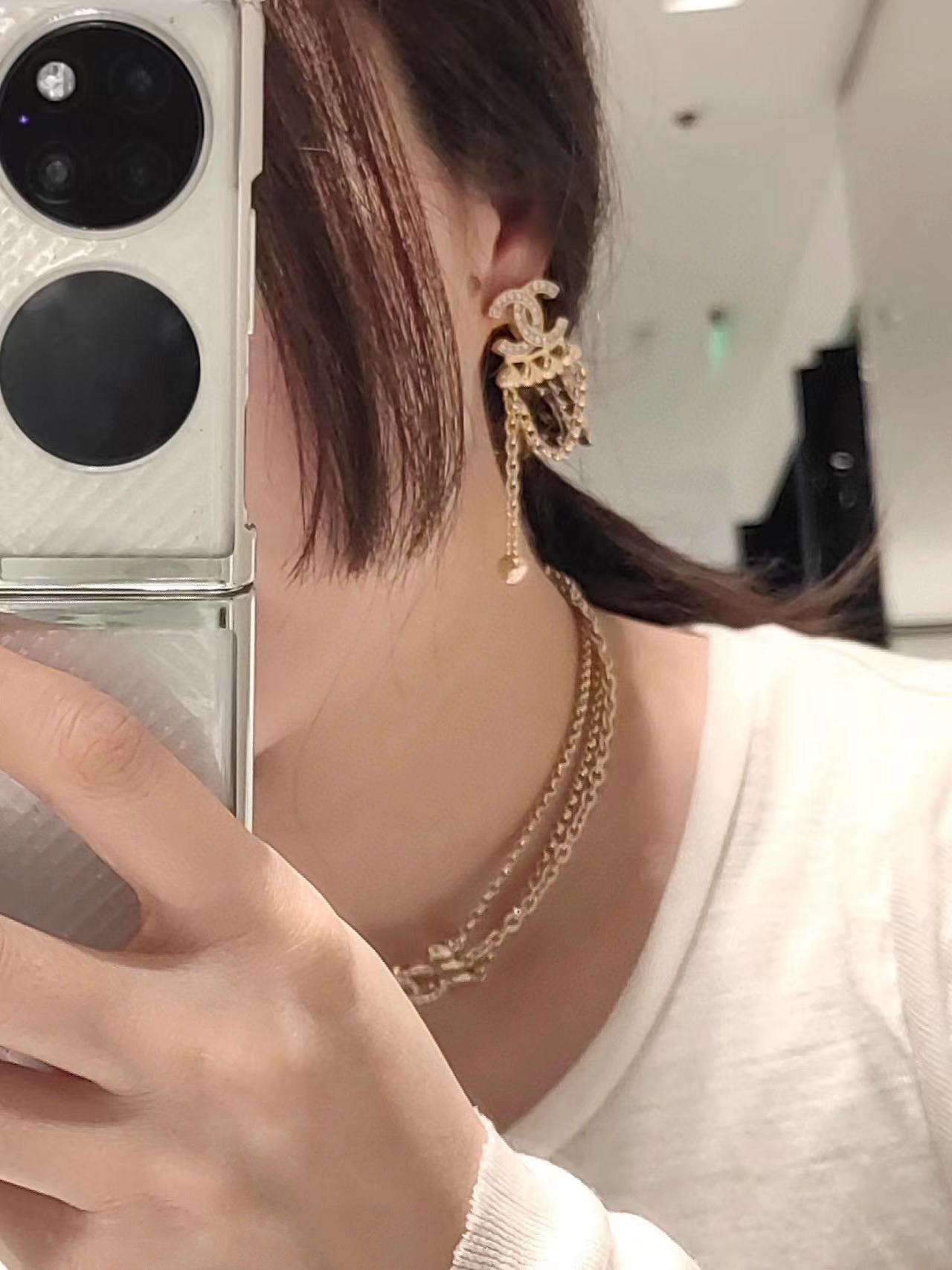 CHANE1 23c ハート アシンメトリー タッセル スタッド ピアス【50％割引+送料無料】