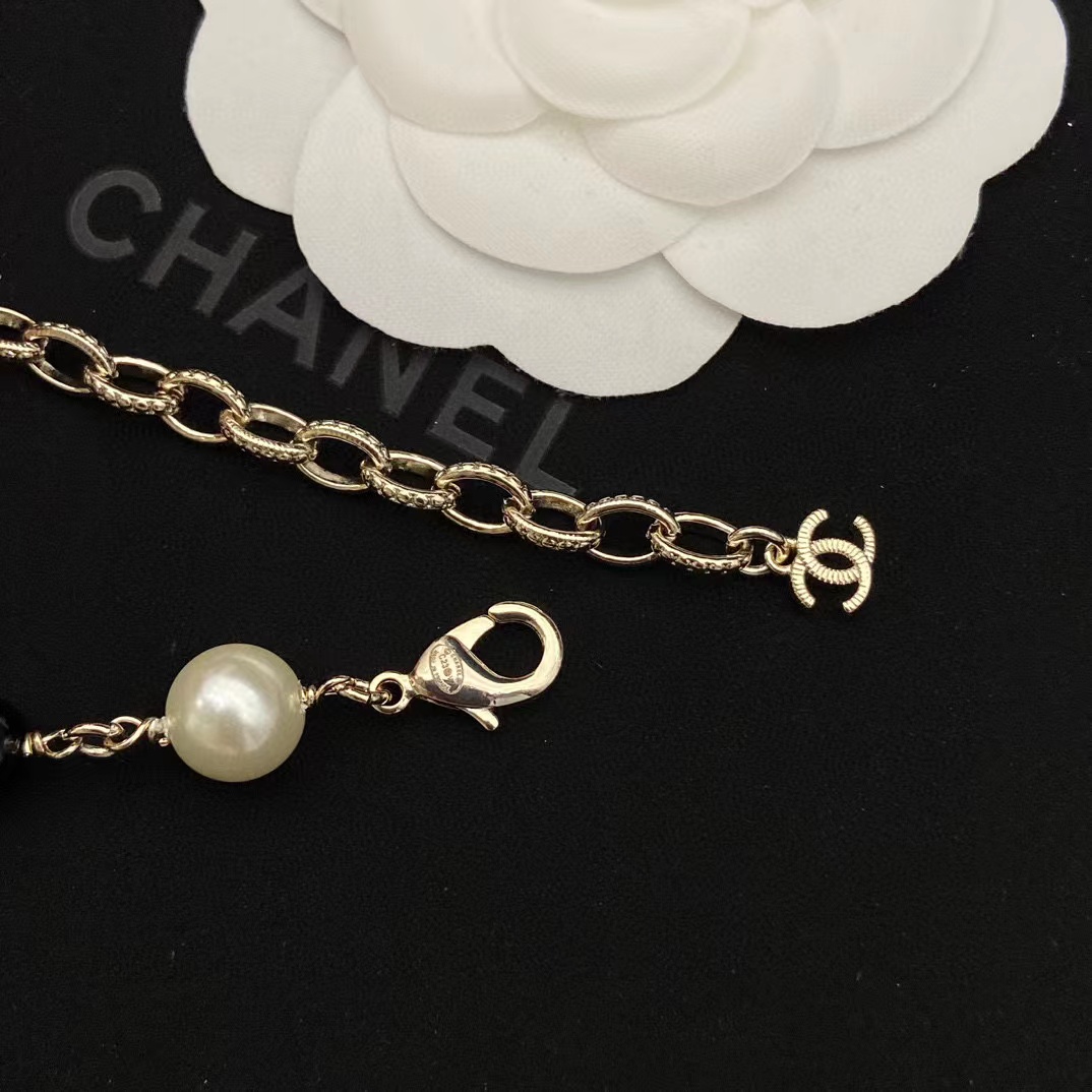 CHANE1 ダブル C 白黒パール セーター チェーン【50%割引+送料無料】