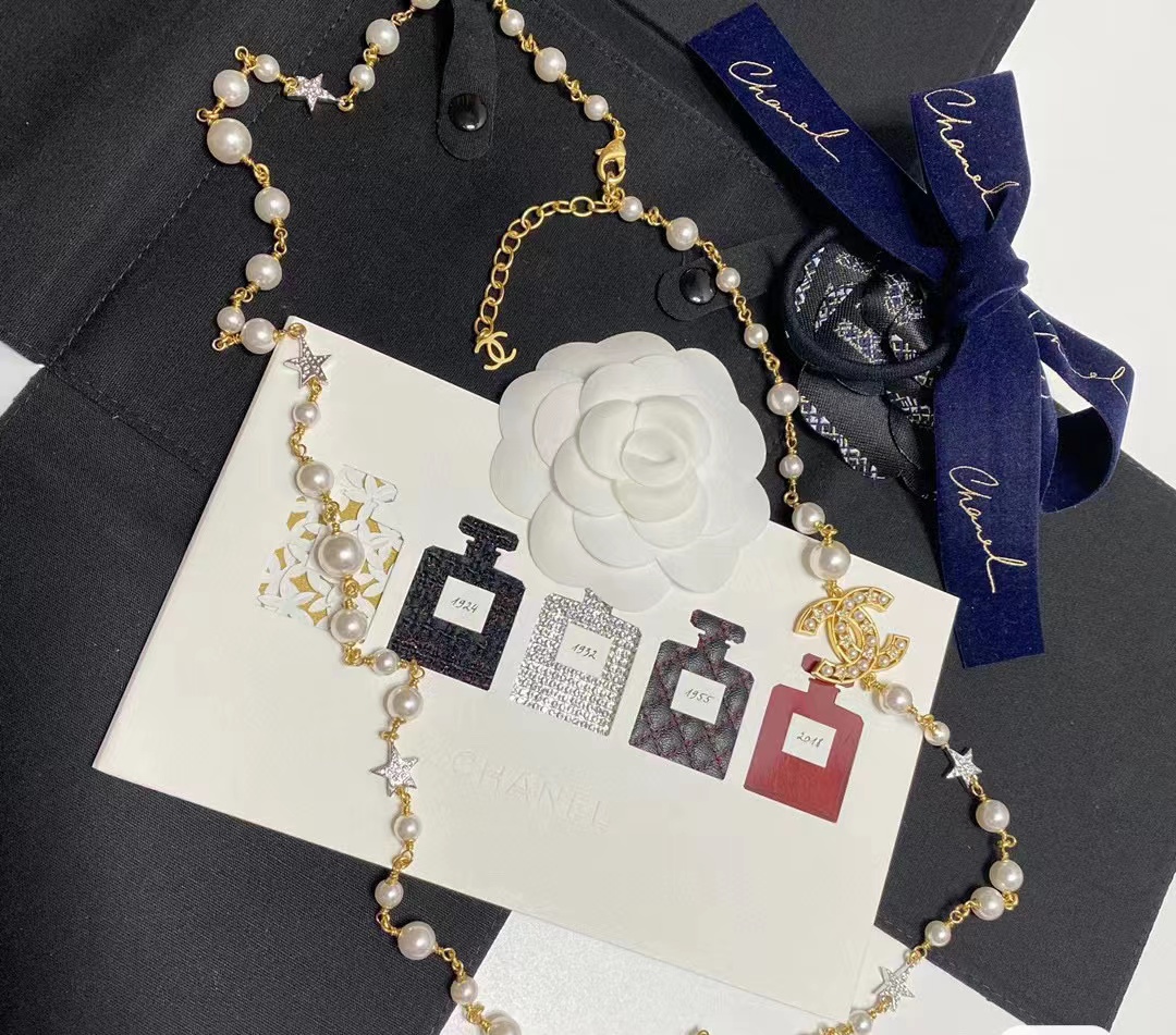 CHANE1 五芒星パールセーターチェーン【50％割引+送料無料】