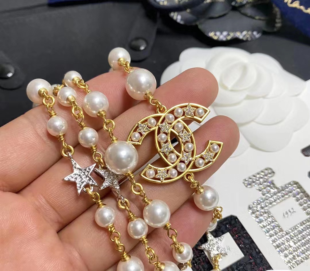 CHANE1 五芒星パールセーターチェーン【50％割引+送料無料】