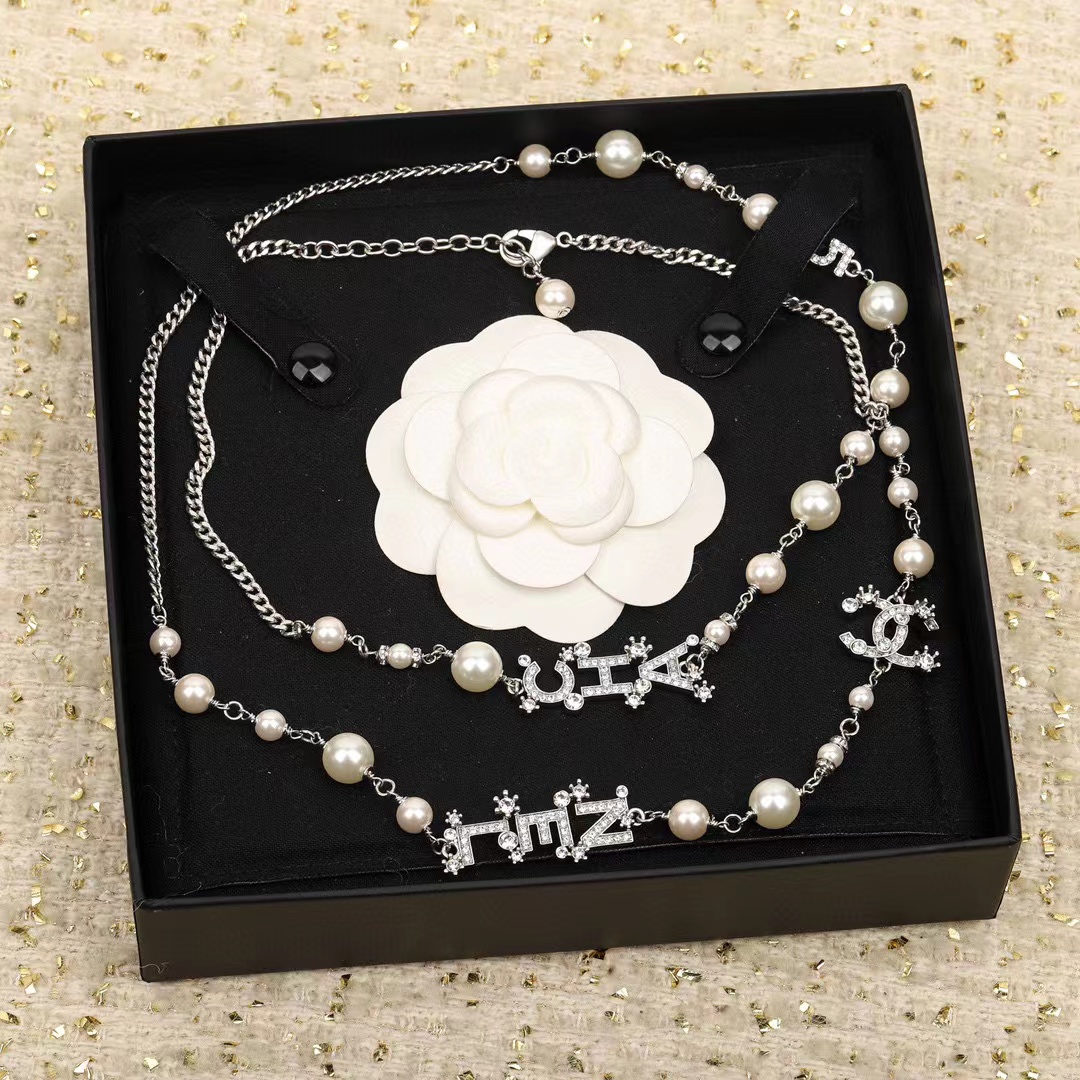 CHANE1 クラシックレターパールセーターチェーン【50％割引+送料無料】