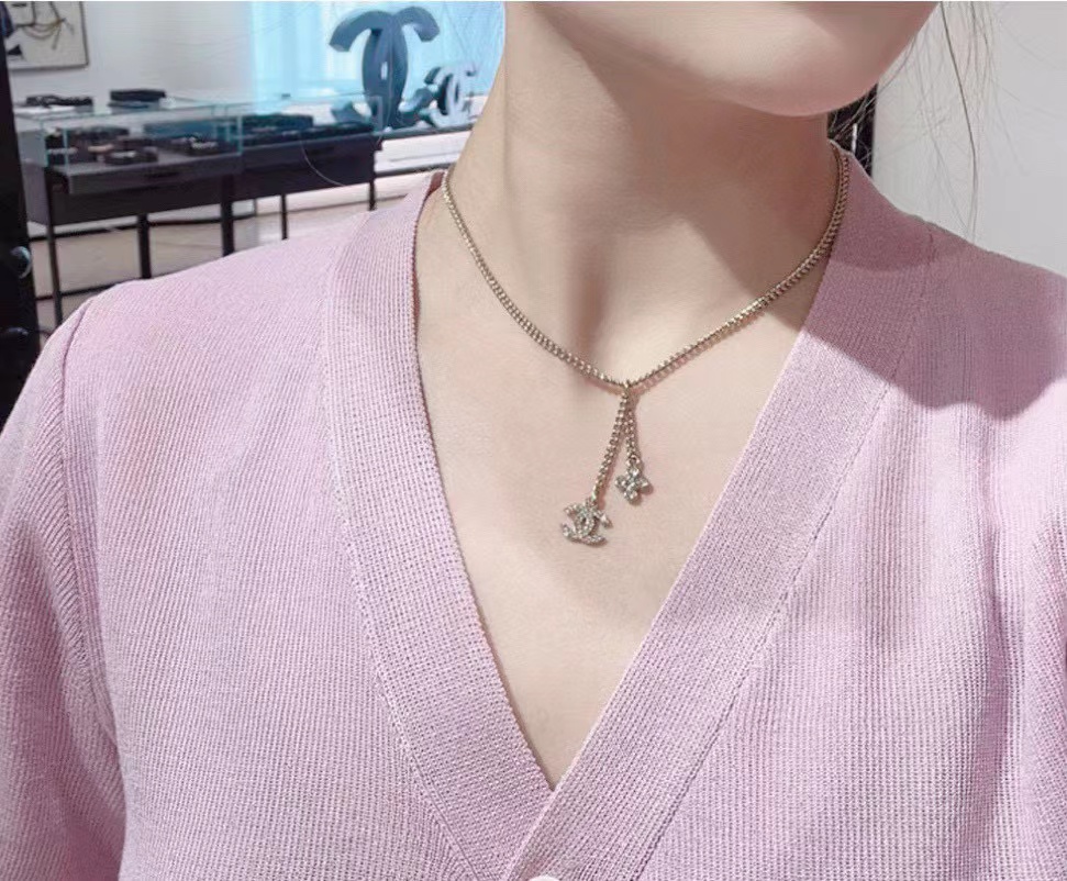 CHANE1 ゴールデンフラワークロス フルダイヤモンド ダブルC ピアス+ネックレス 2点セット【50%割引+送料無料】