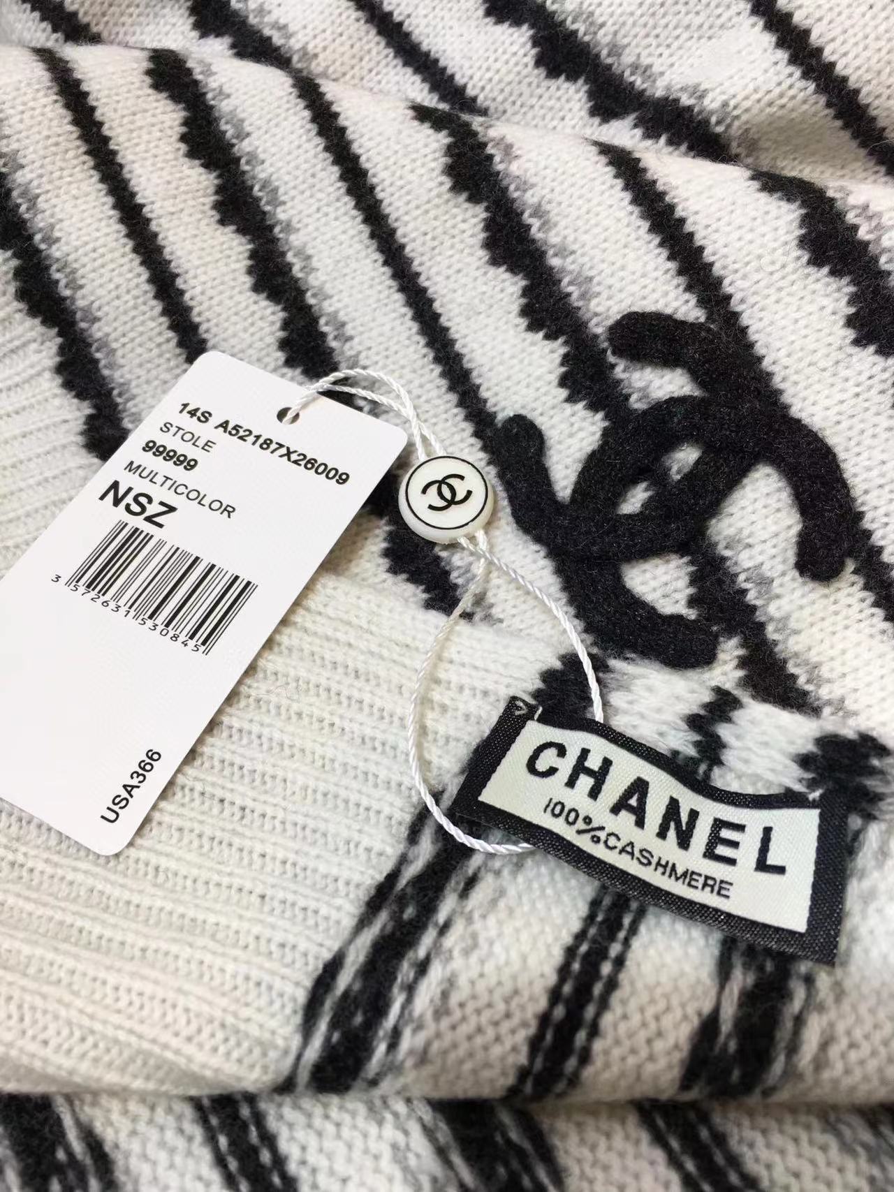 CHANE1 ロゴ刺繍カシミアスカーフ【50％割引+送料無料】