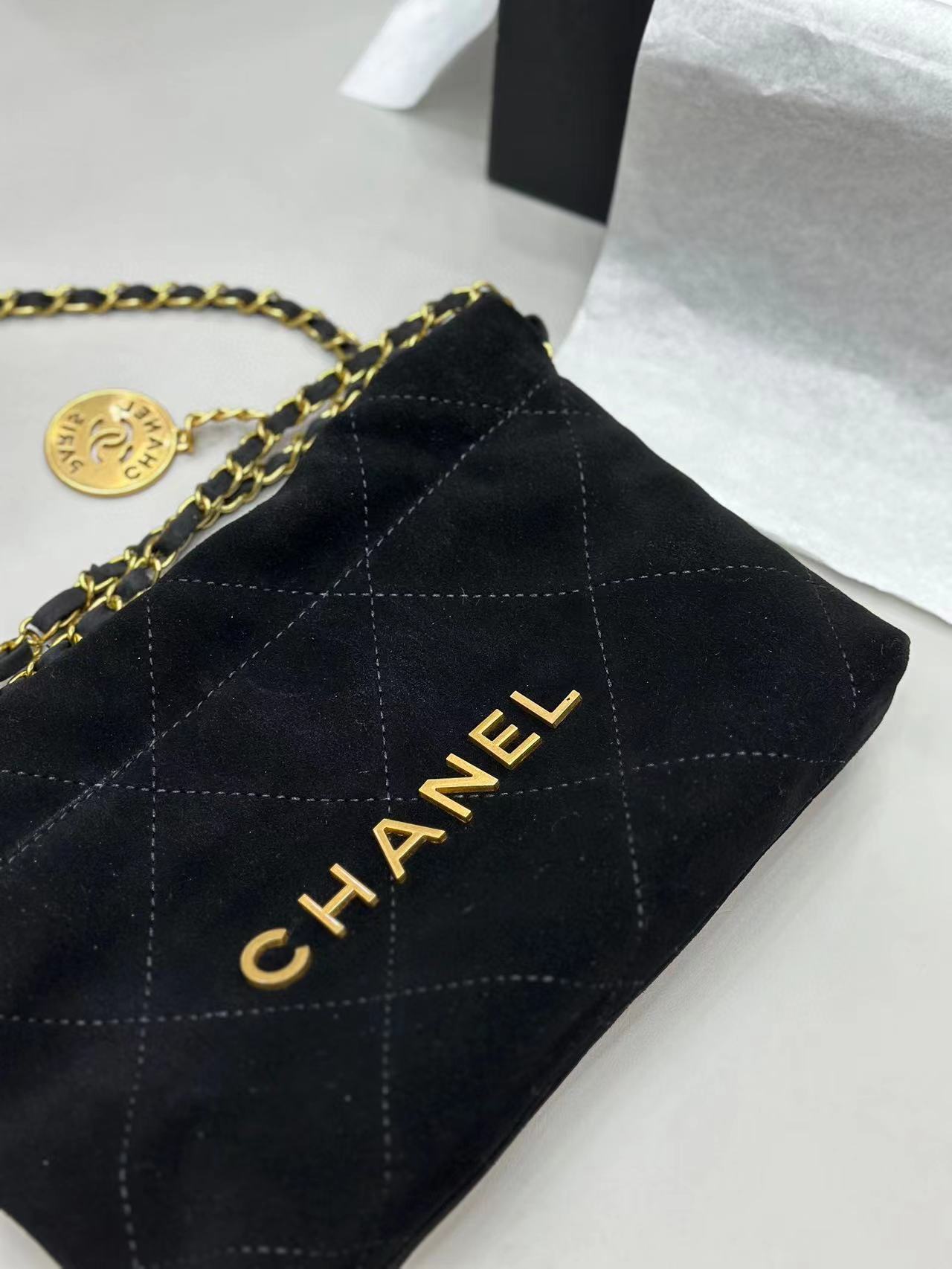 CHANE1 ヌバックレザー チェーン ショッピングバッグ【50％割引+送料無料】