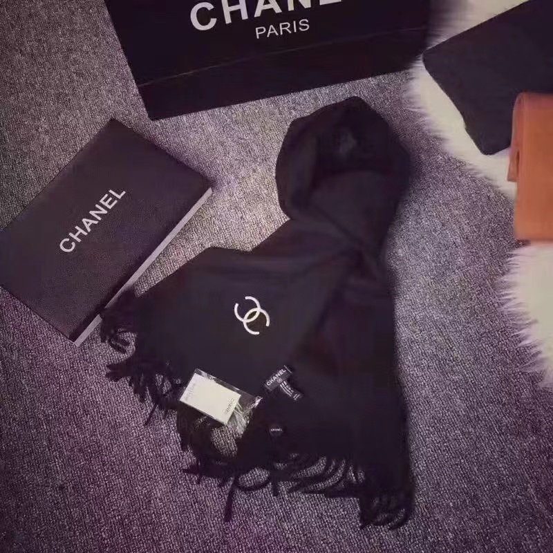 CHANE1 カシミヤ刺繍ロゴタッセルスカーフ【50％割引+送料無料】