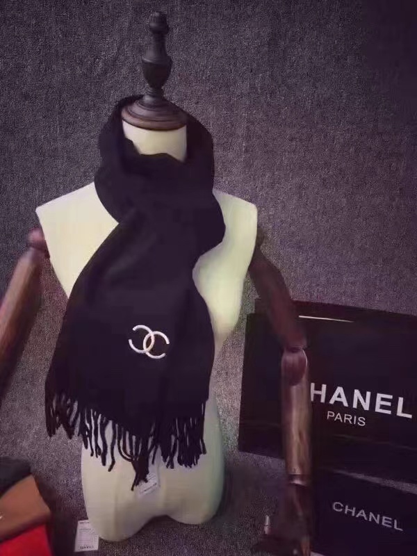 CHANE1 カシミヤ刺繍ロゴタッセルスカーフ【50%割引+送料無料】