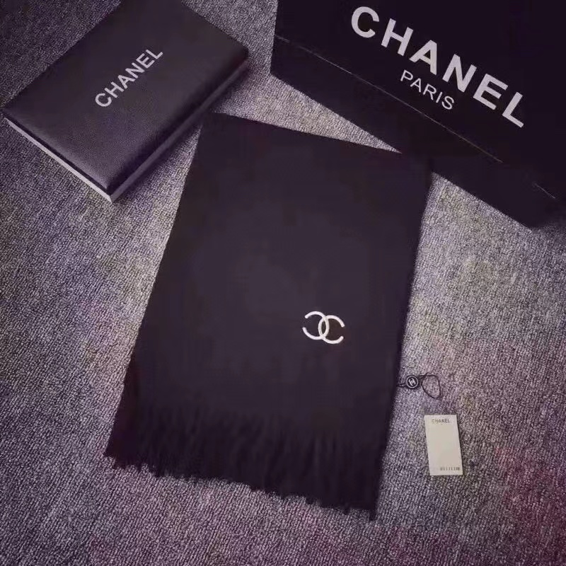 CHANE1 カシミヤ刺繍ロゴタッセルスカーフ【50%割引+送料無料】