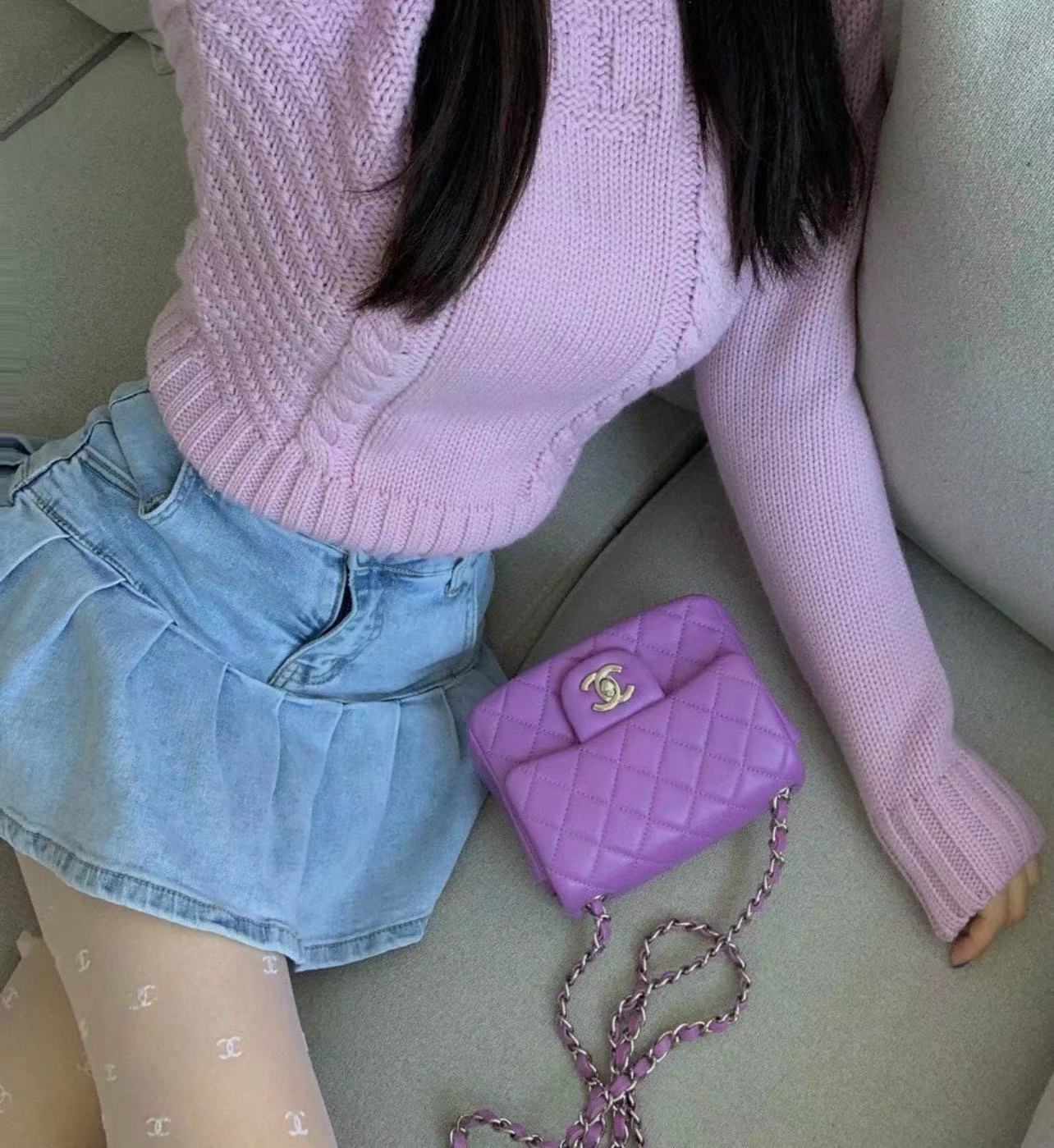 CHANE1 チェーン パープル ショルダー クロスボディバッグ【50％割引+送料無料】