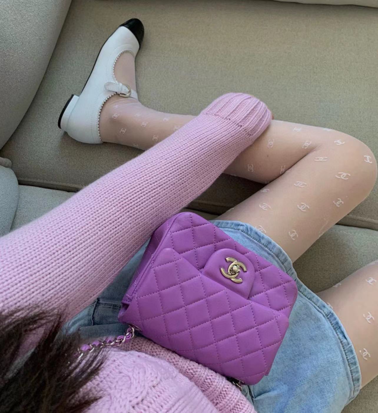 CHANE1 チェーン パープル ショルダー クロスボディバッグ【50％割引+送料無料】