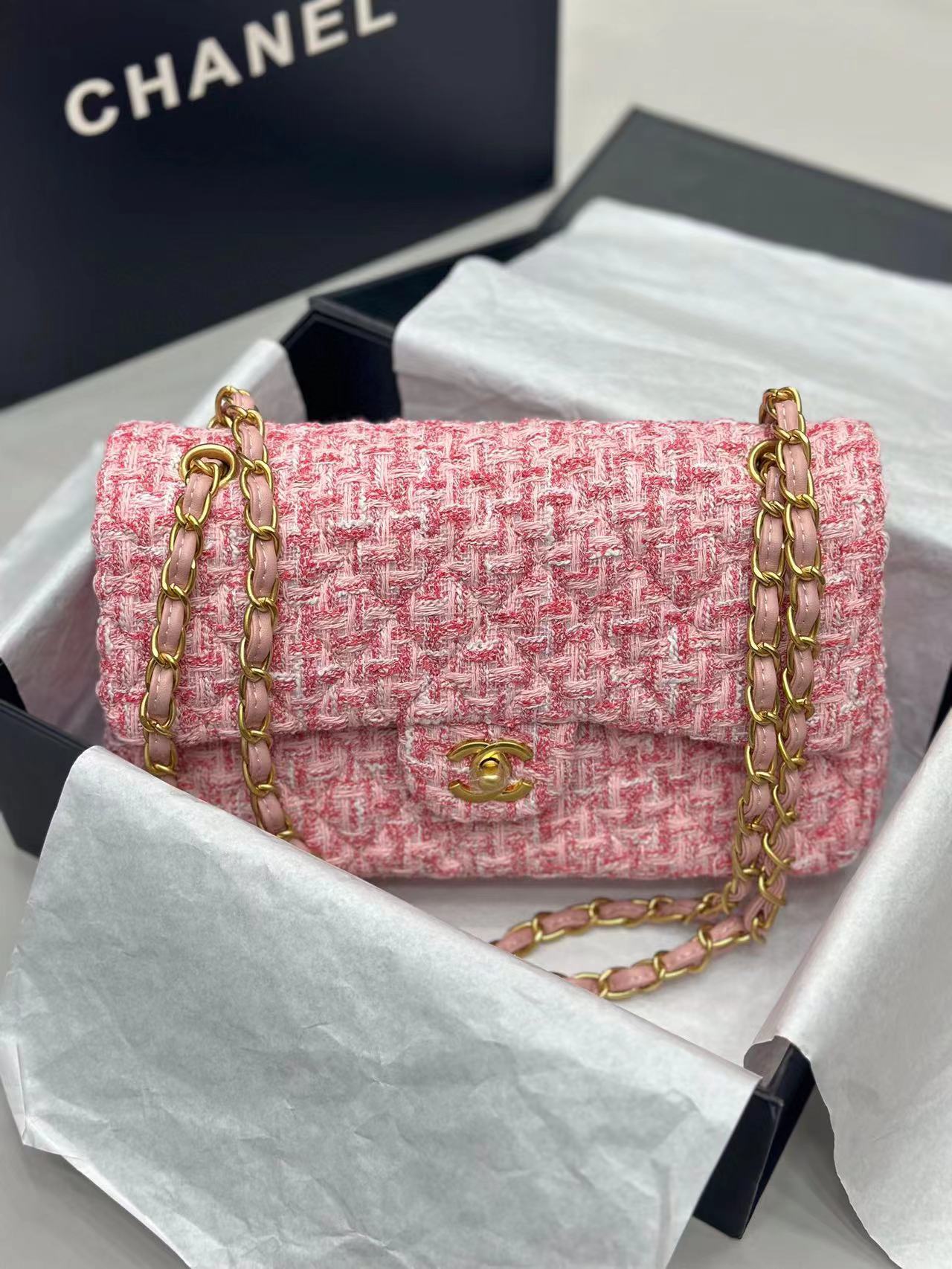 CHANE1 ダブル C ロゴ ウール チェーン ショルダー クロスボディ バッグ【50％割引+送料無料】