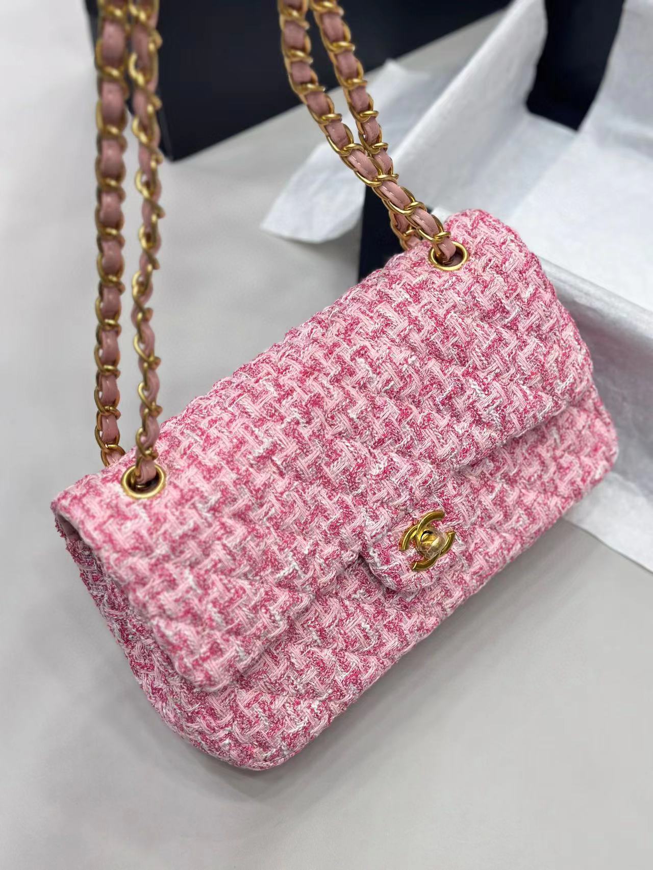 CHANE1 ダブル C ロゴ ウール チェーン ショルダー クロスボディ バッグ【50％割引+送料無料】