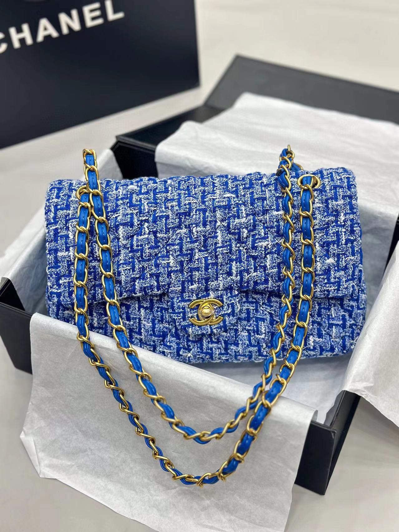 CHANE1 ダブル C ロゴ ウール チェーン ショルダー クロスボディ バッグ【50％割引+送料無料】