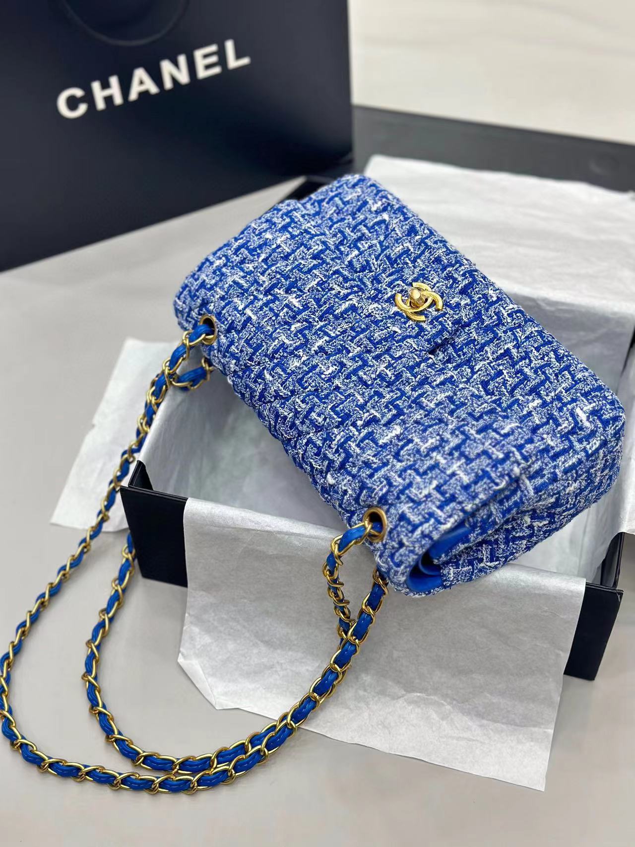 CHANE1 ダブル C ロゴ ウール チェーン ショルダー クロスボディ バッグ【50％割引+送料無料】