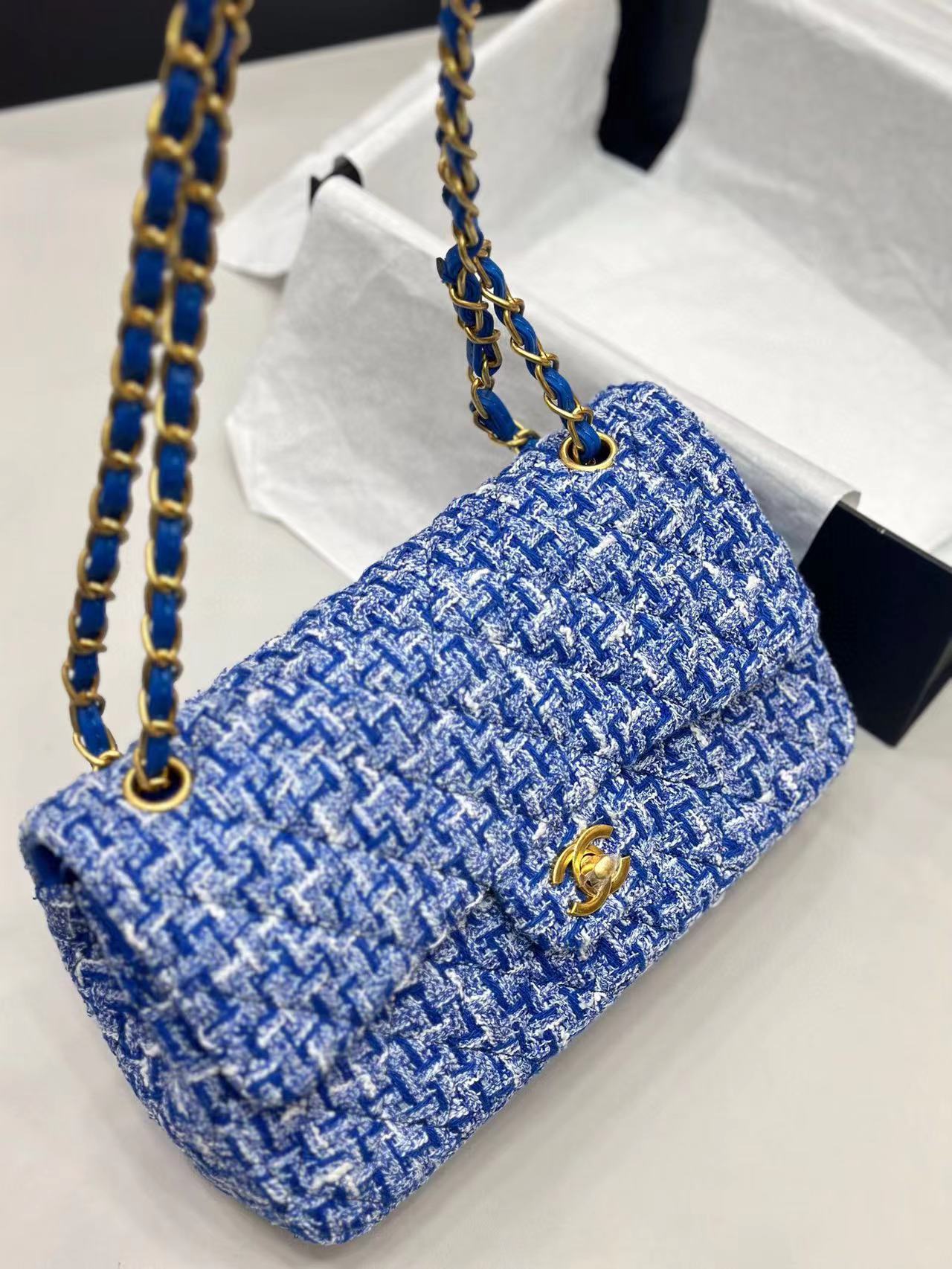 CHANE1 ダブル C ロゴ ウール チェーン ショルダー クロスボディ バッグ【50％割引+送料無料】