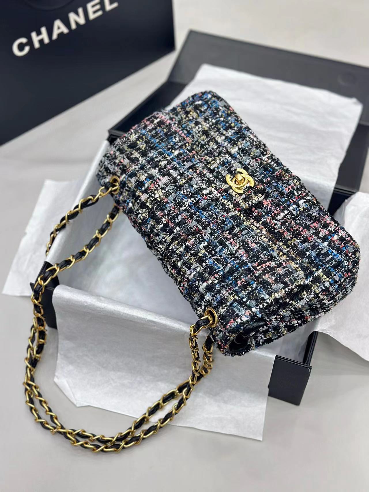 CHANE1 ダブル C ロゴ ウール チェーン ショルダー クロスボディ バッグ【50％割引+送料無料】