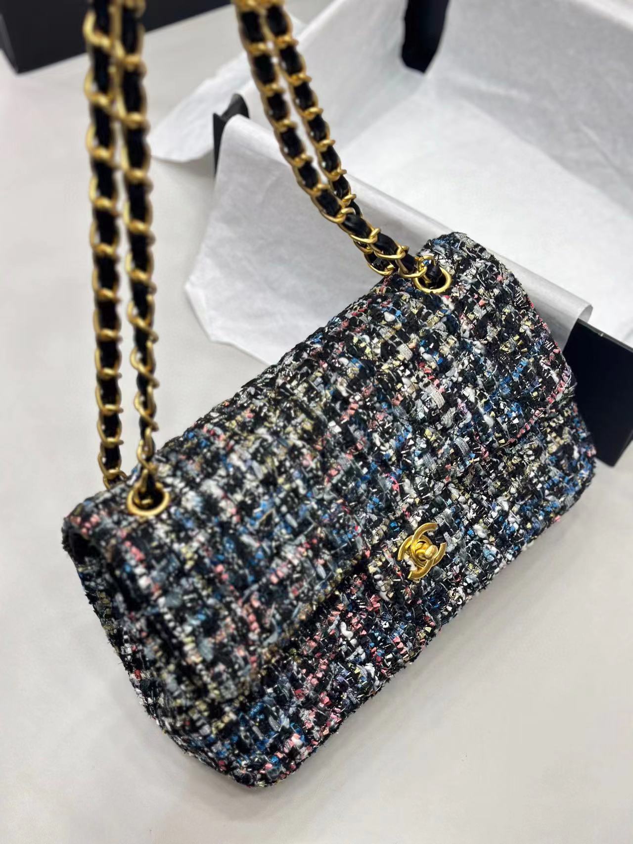 CHANE1 ダブル C ロゴ ウール チェーン ショルダー クロスボディ バッグ【50％割引+送料無料】