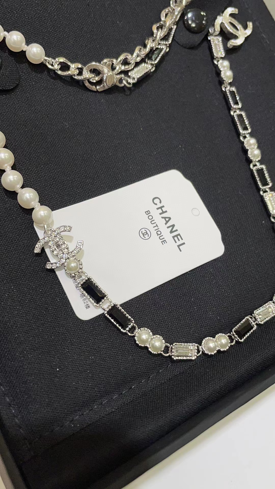 CHANE1 スクエア ダイヤモンド パール イヤリング + ネックレス 2点セット【50％割引+送料無料】