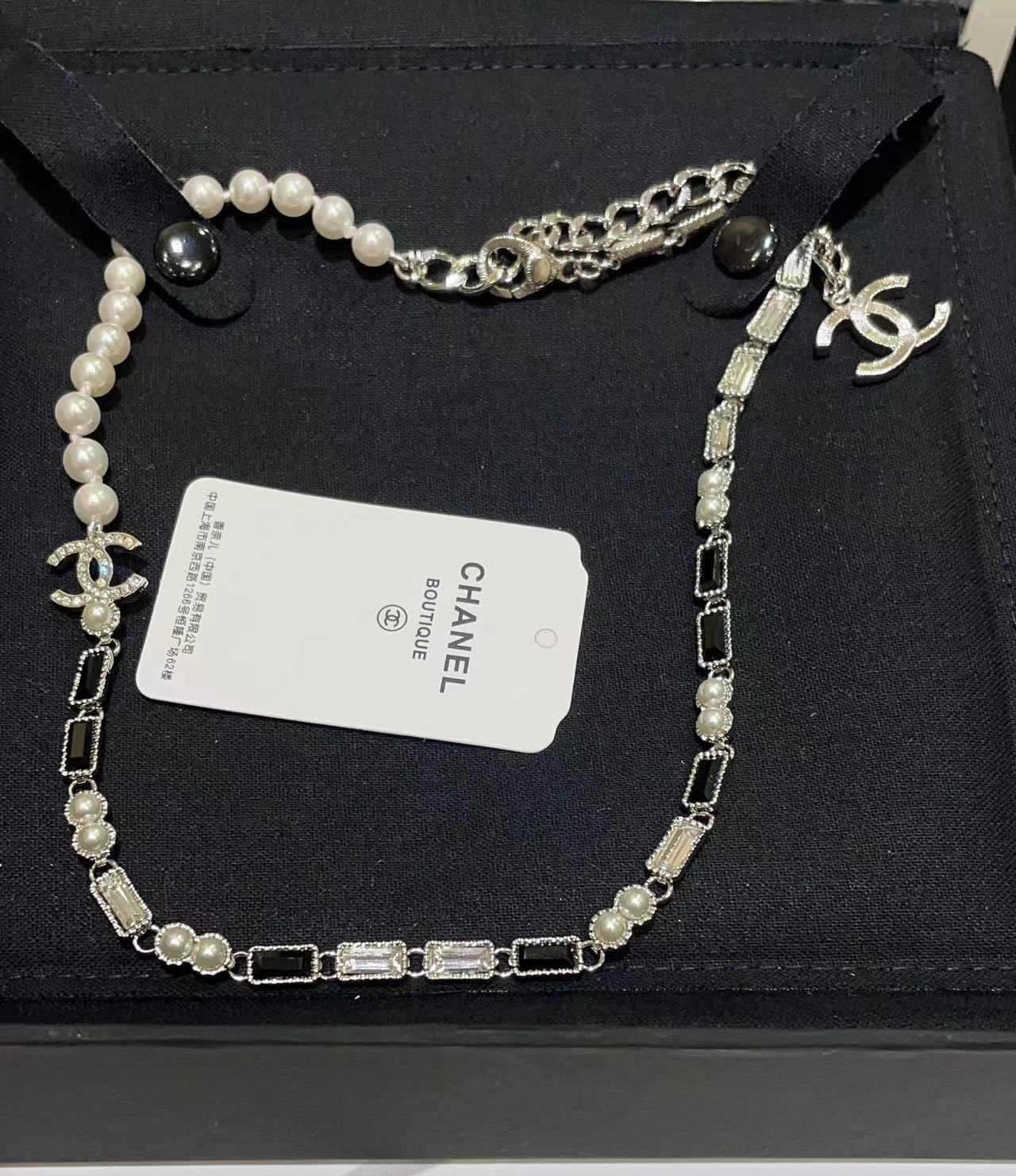 CHANE1 スクエア ダイヤモンド パール イヤリング + ネックレス 2点セット【50％割引+送料無料】