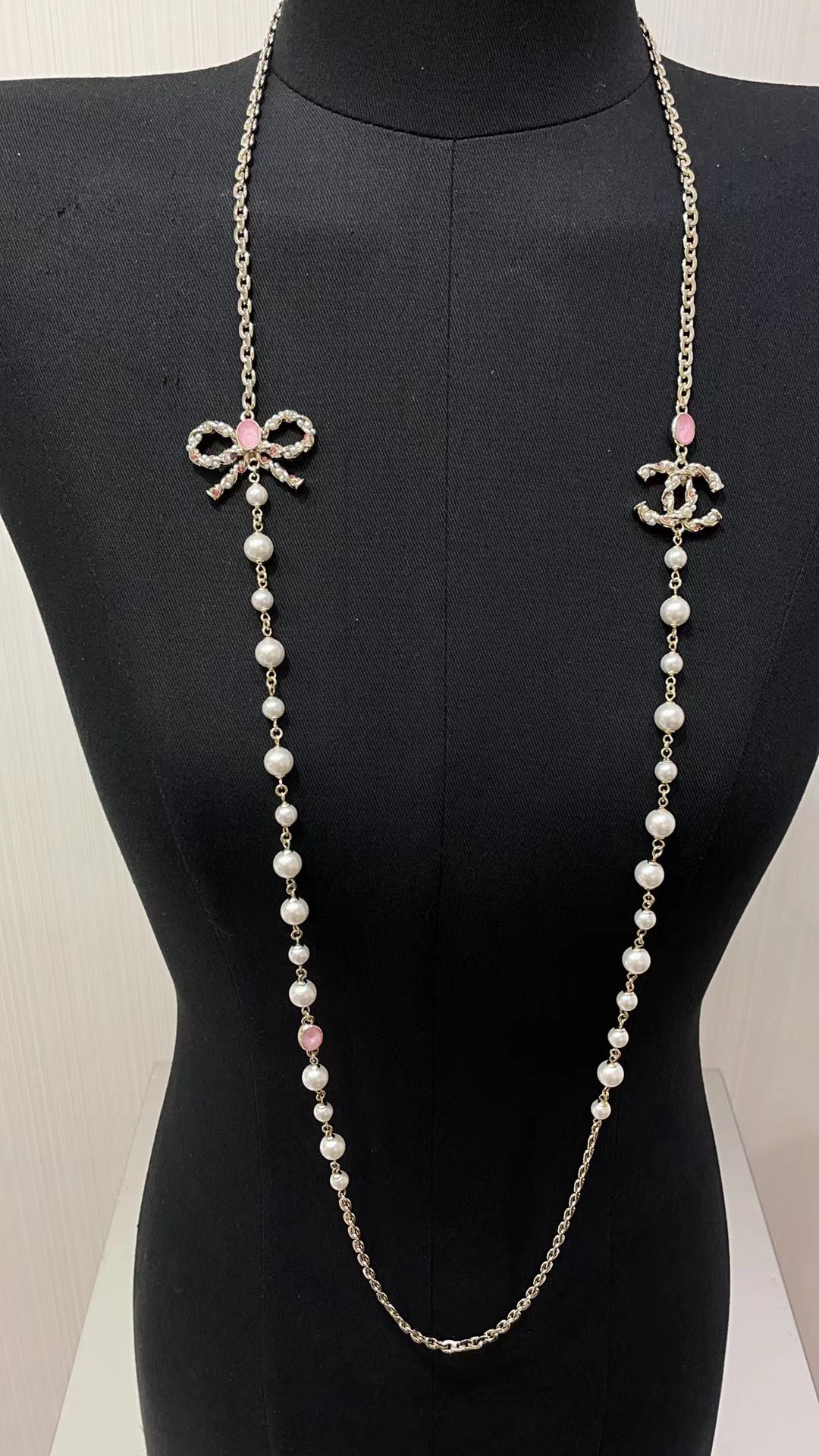 CHANE1 ピンク クリスタル パール セーター チェーン【50％割引+送料無料】