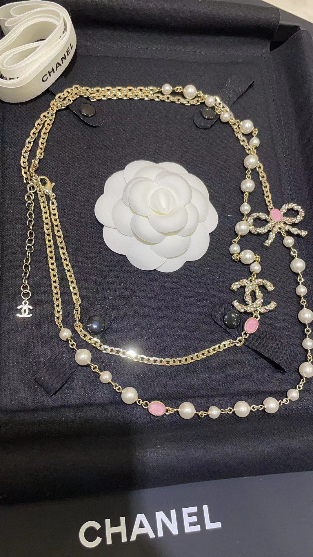 CHANE1 ピンク クリスタル パール セーター チェーン【50％割引+送料無料】