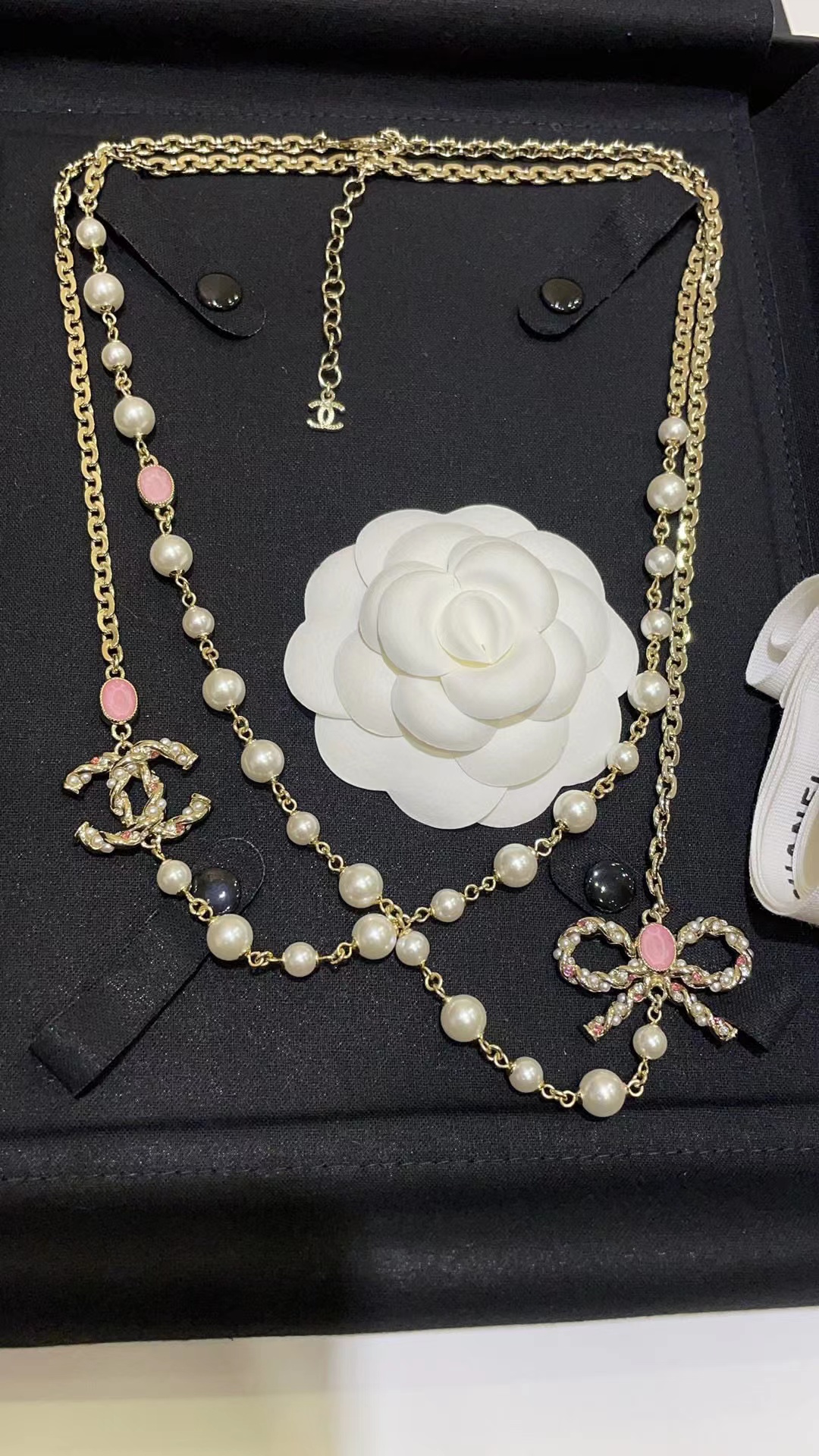 CHANE1 ピンク クリスタル パール セーター チェーン【50％割引+送料無料】