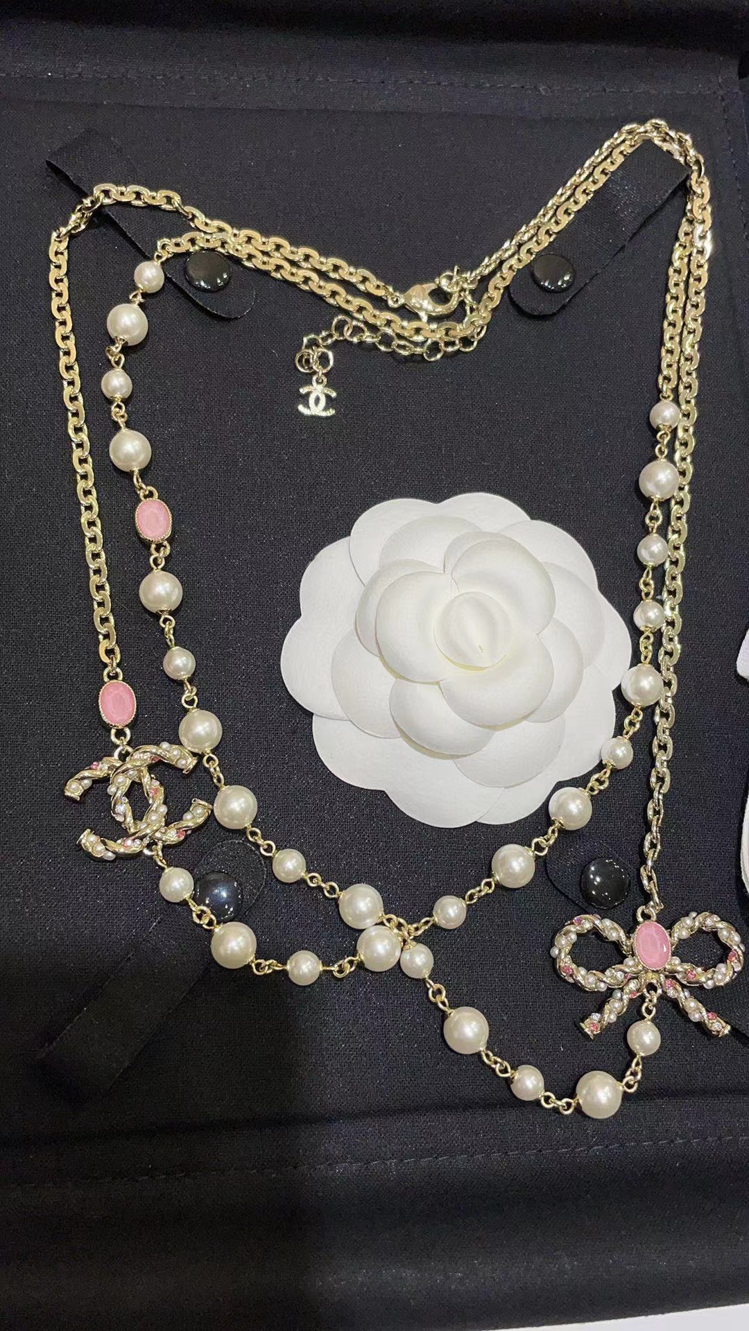 CHANE1 ピンク クリスタル パール セーター チェーン【50％割引+送料無料】