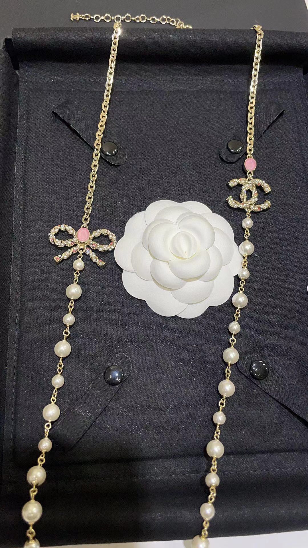 CHANE1 ピンク クリスタル パール セーター チェーン【50％割引+送料無料】