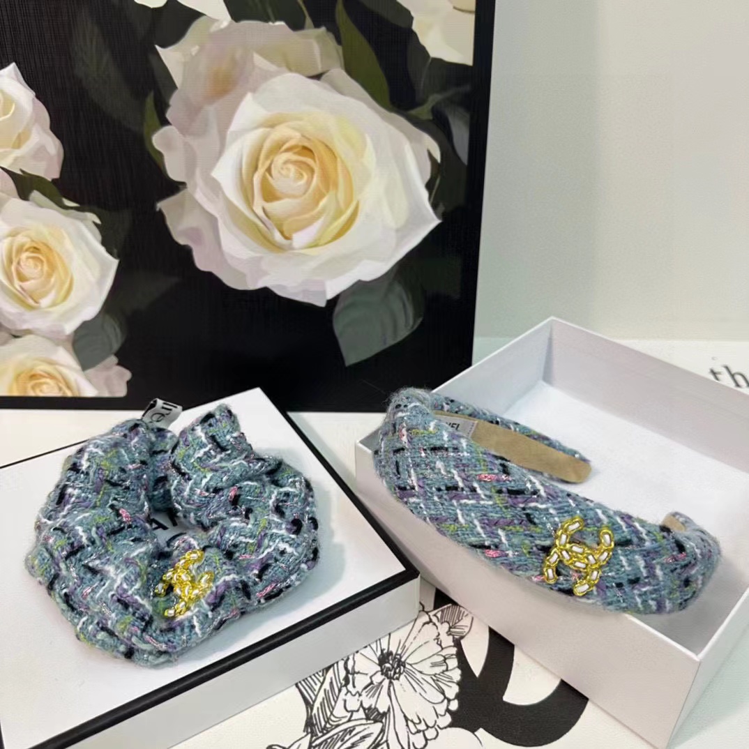 CHANE1 ウールロゴカチューシャ+ヘアゴム2点セット【50％割引+送料無料】