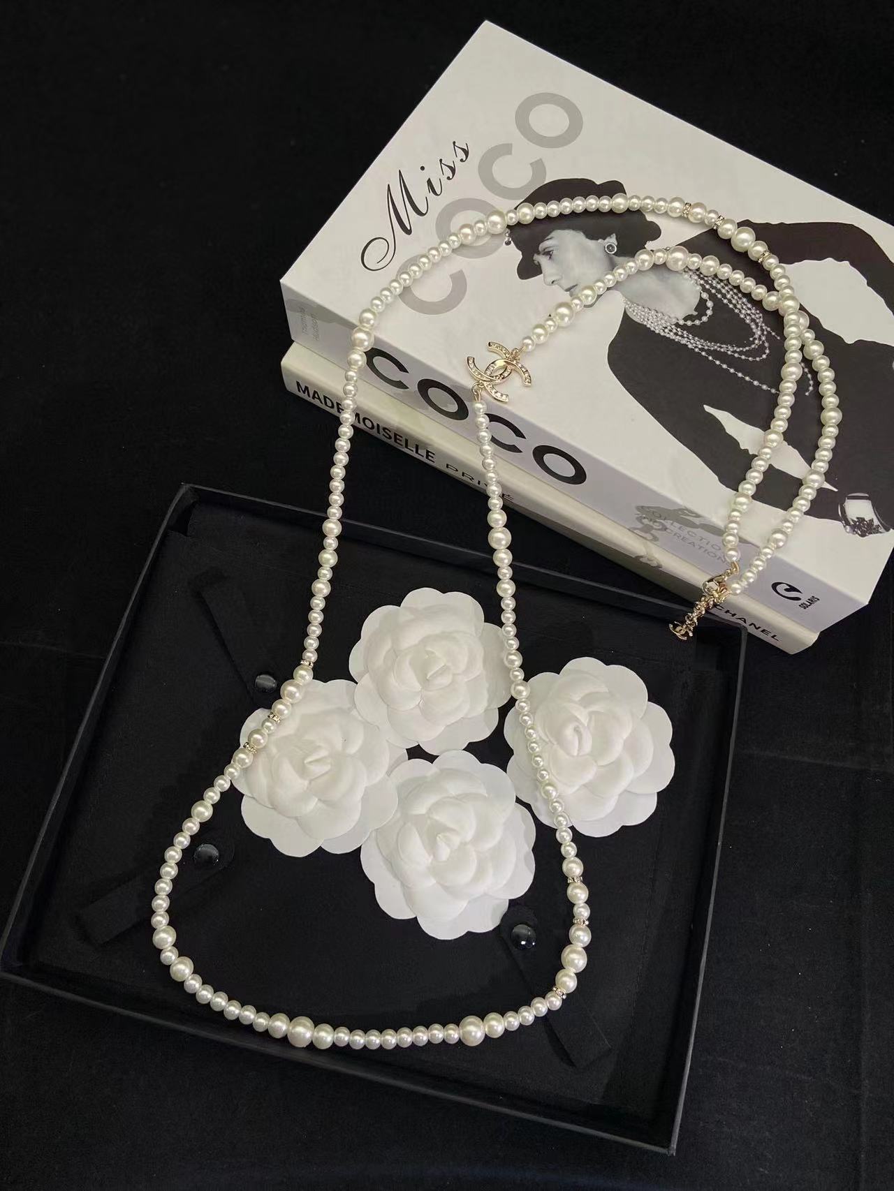 CHANE1 ダブル C パール セーター ネックレス【50％割引+送料無料】