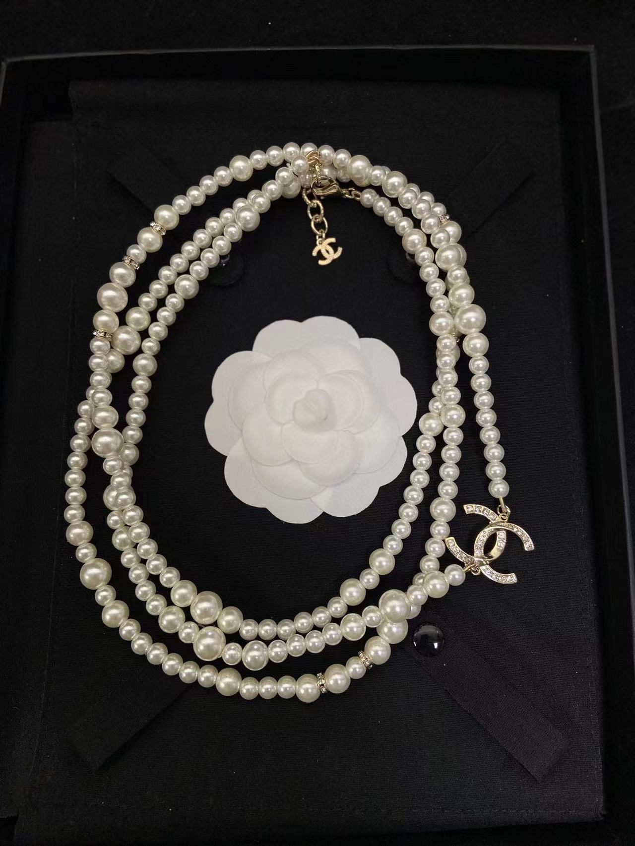 CHANE1 ダブル C パール セーター ネックレス【50％割引+送料無料】