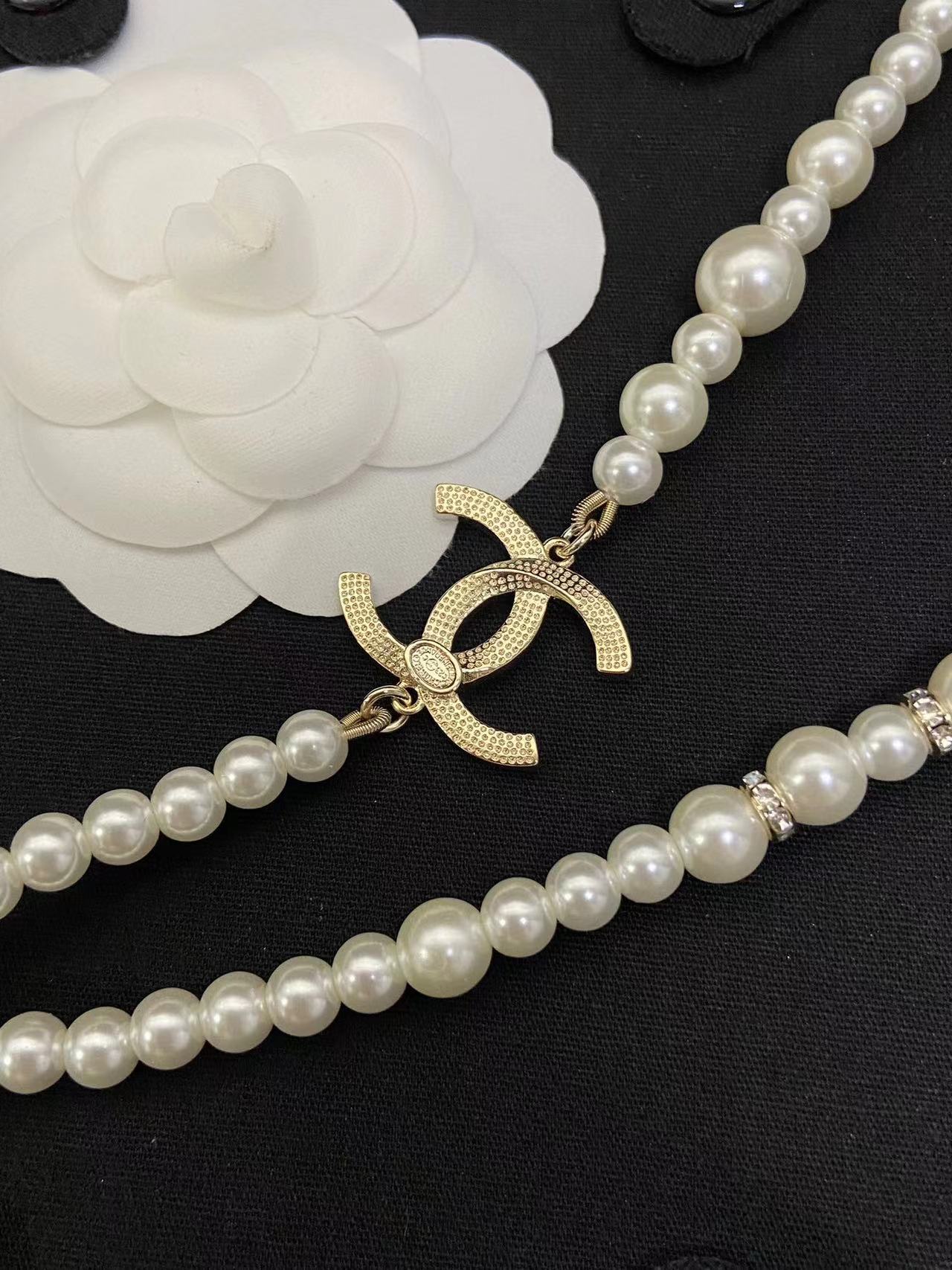 CHANE1 ダブル C パール セーター ネックレス【50％割引+送料無料】