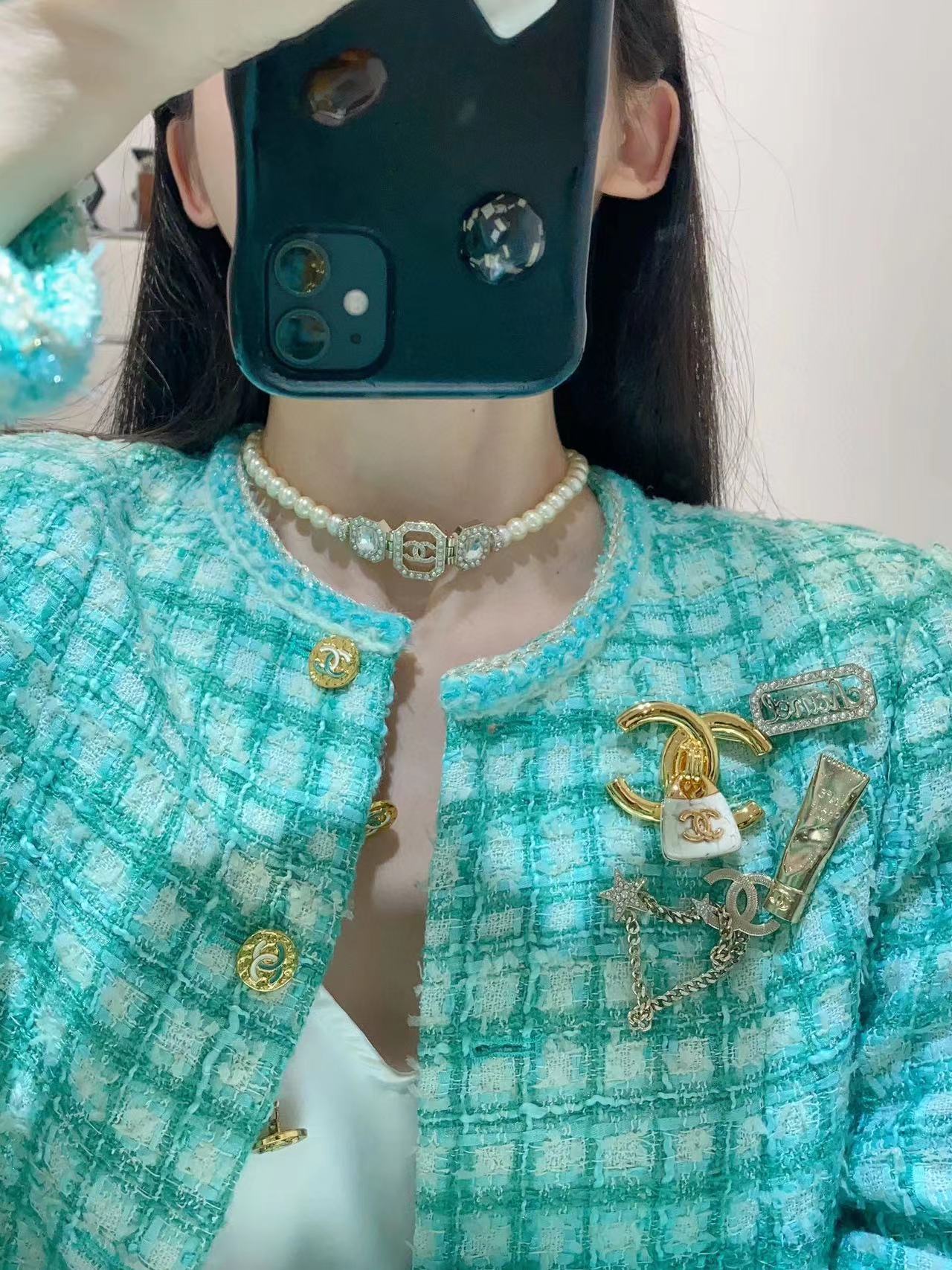 CHANE1 ダイヤモンド ダブルC パール ネックレス【50％割引+送料無料】