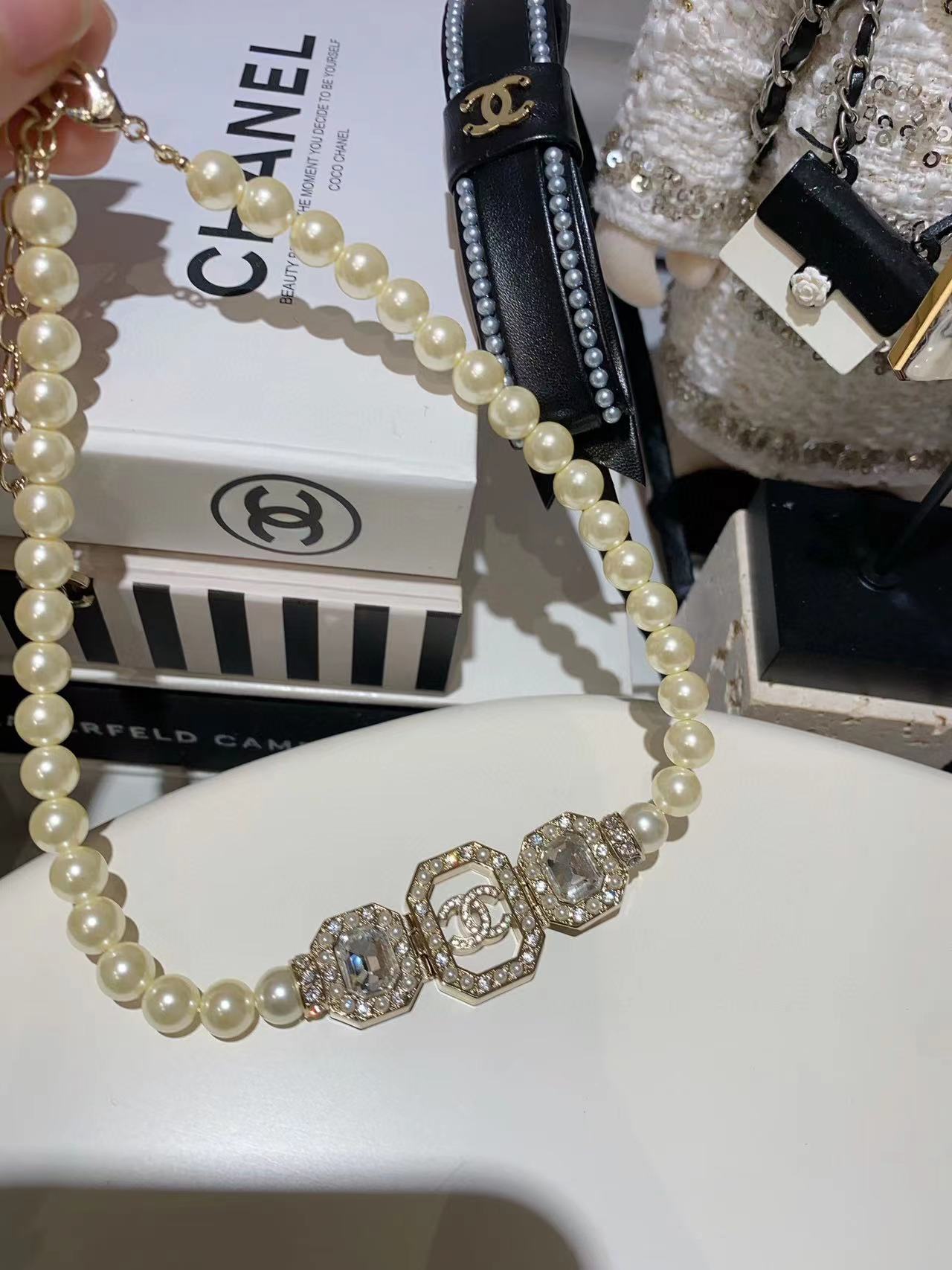 CHANE1 ダイヤモンド ダブルC パール ネックレス【50％割引+送料無料】
