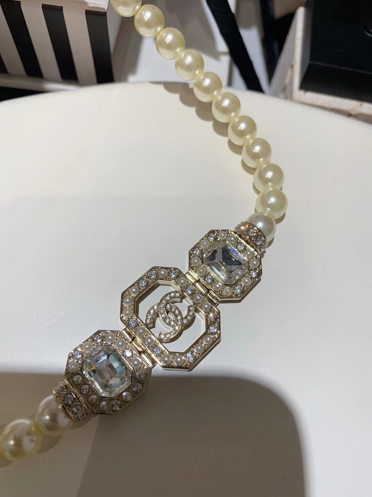 CHANE1 ダイヤモンド ダブルC パール ネックレス【50％割引+送料無料】