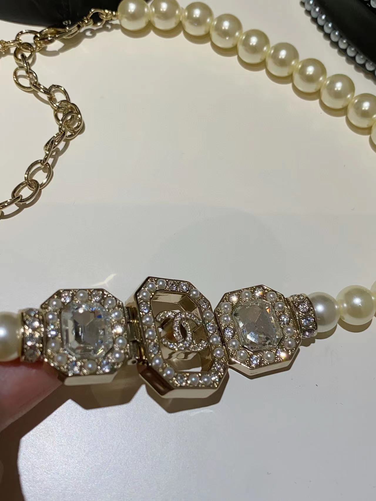 CHANE1 ダイヤモンド ダブルC パール ネックレス【50％割引+送料無料】