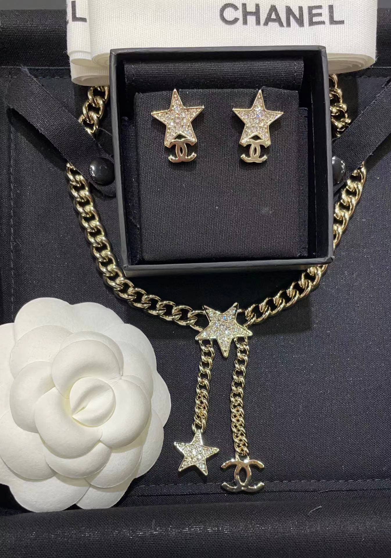CHANE1 五芒星ダイヤモンド イヤリング+ネックレス 2点セット【50％割引+送料無料】