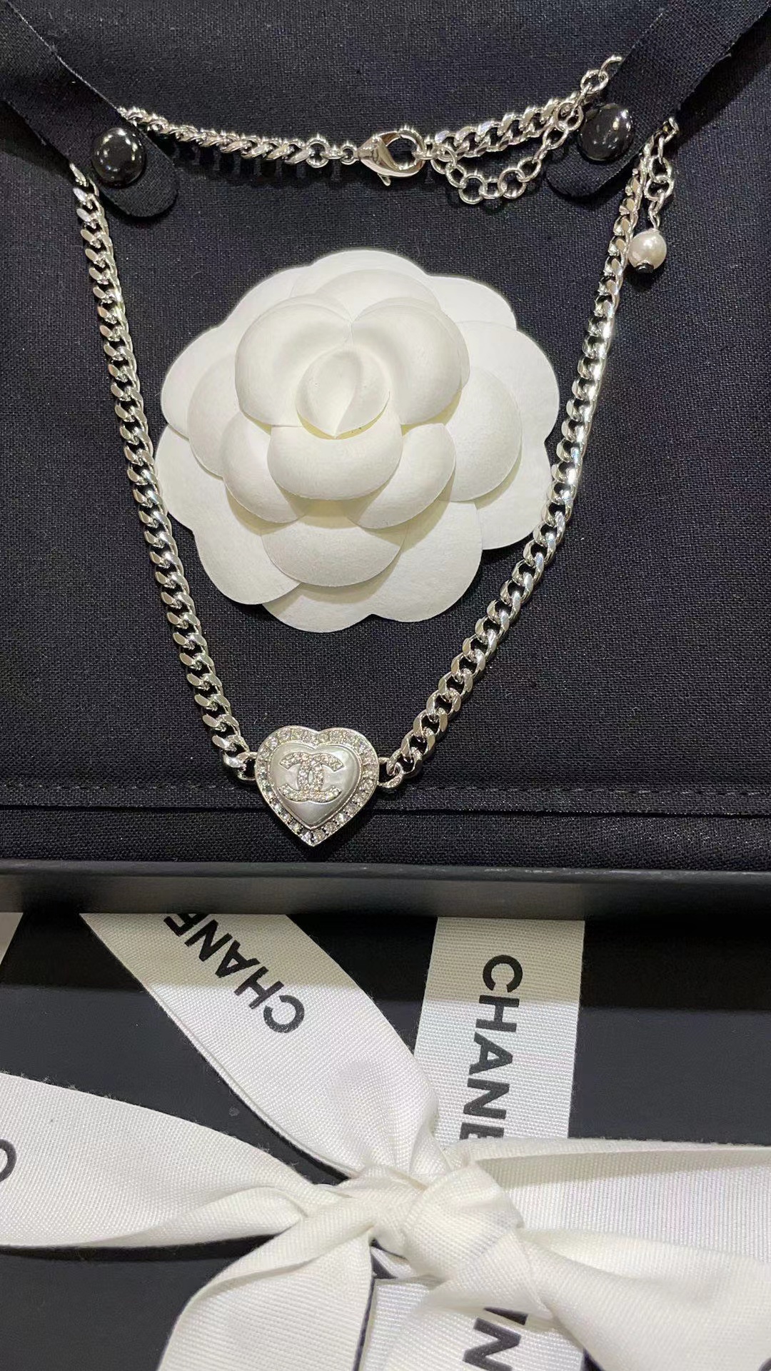 CHANE1 ハートフルダイヤモンド ダブルC ネックレス【50％割引+送料無料】