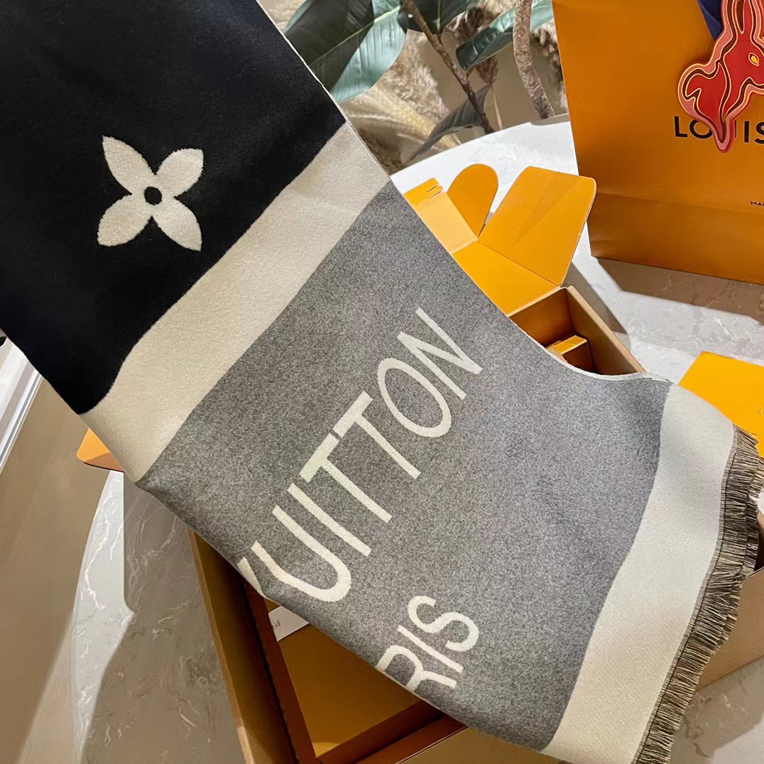 LV カラーブロック カシミア スカーフ【50％割引+送料無料】