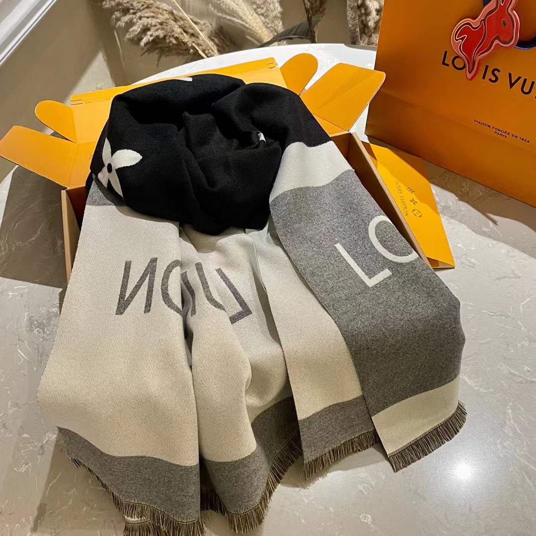 LV カラーブロック カシミア スカーフ【50％割引+送料無料】