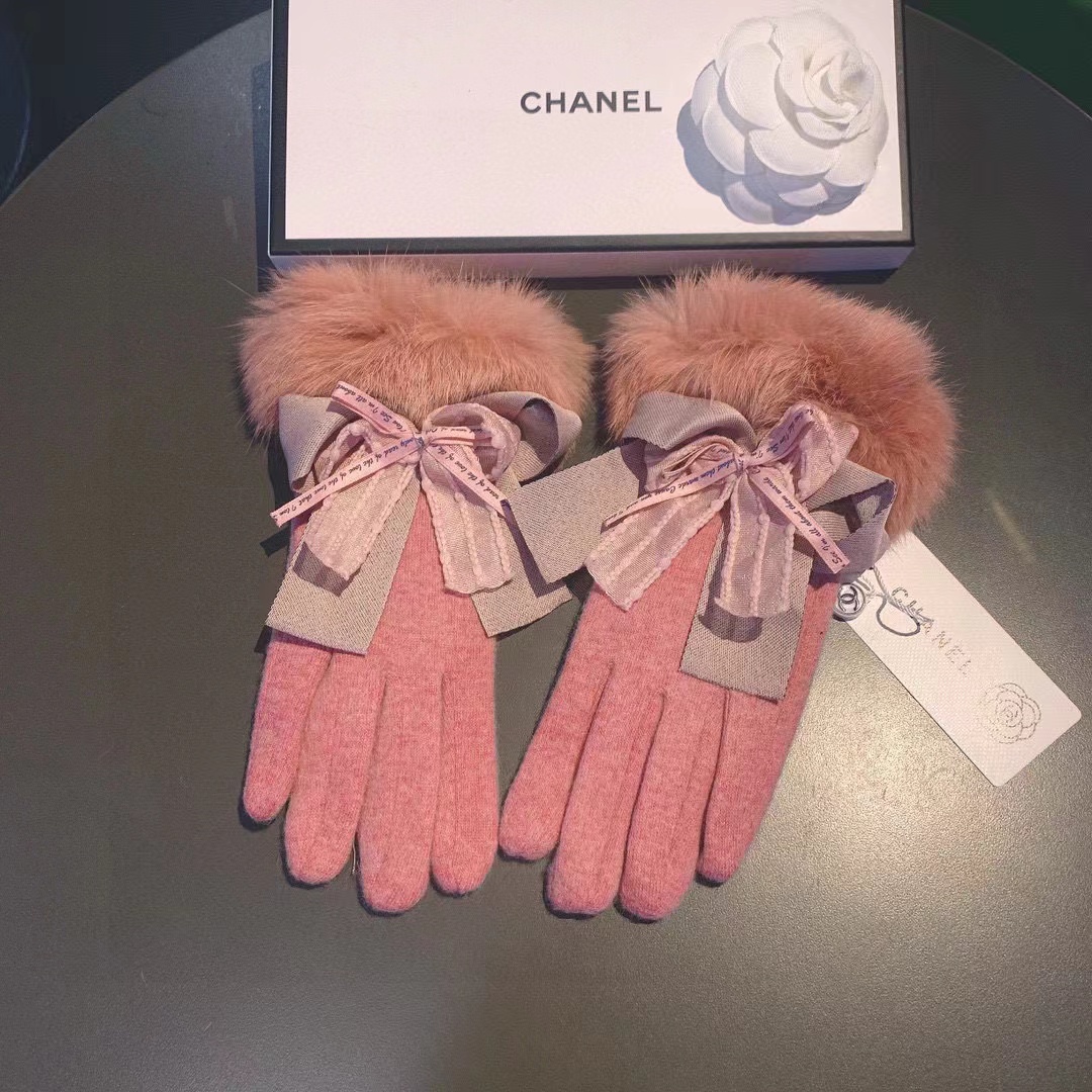 CHANE1 ラビットファーリボングローブ【50％割引+送料無料】